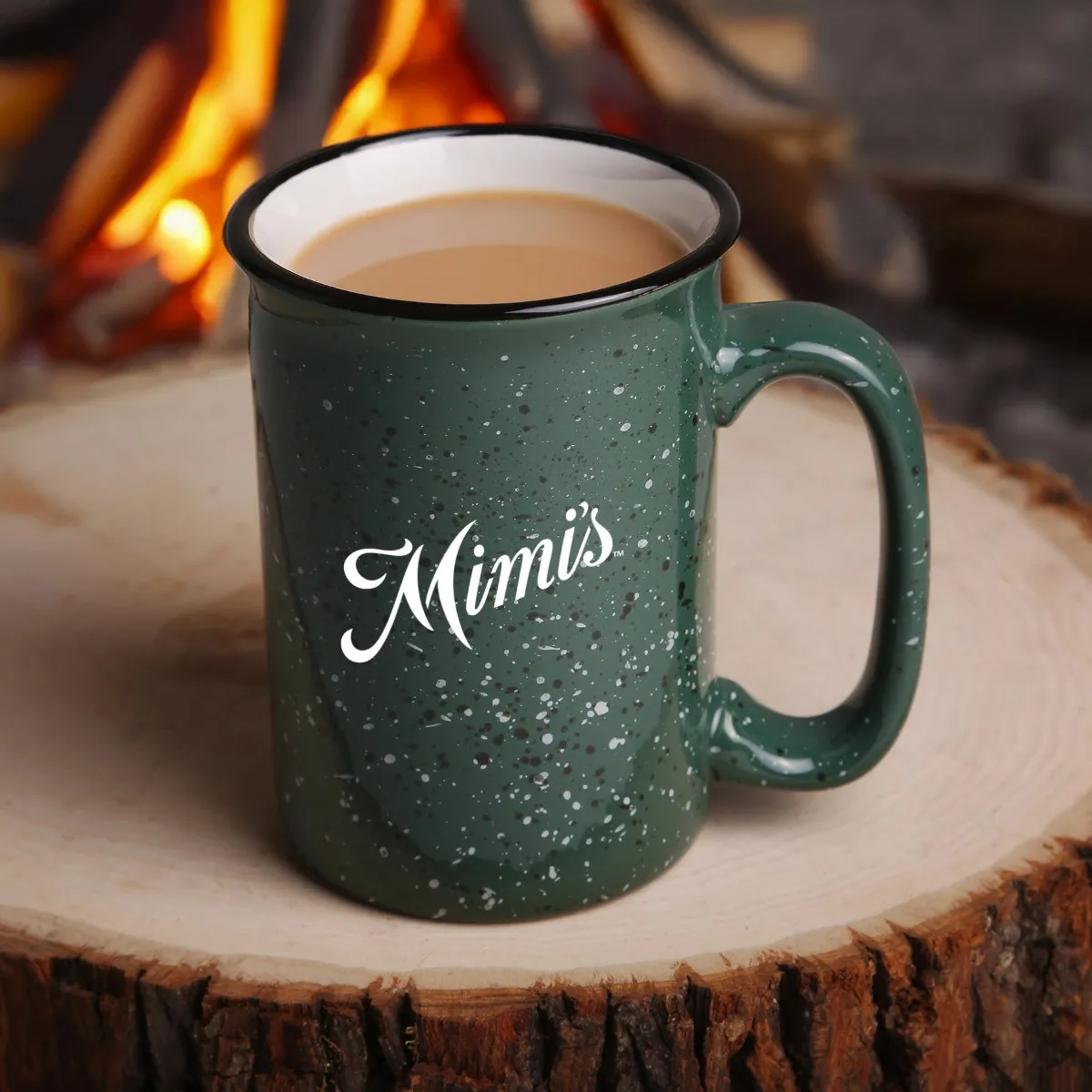 Ceramic Camping Mug Speckled Design Black Rim - 13 oz - promotional product with custom logo