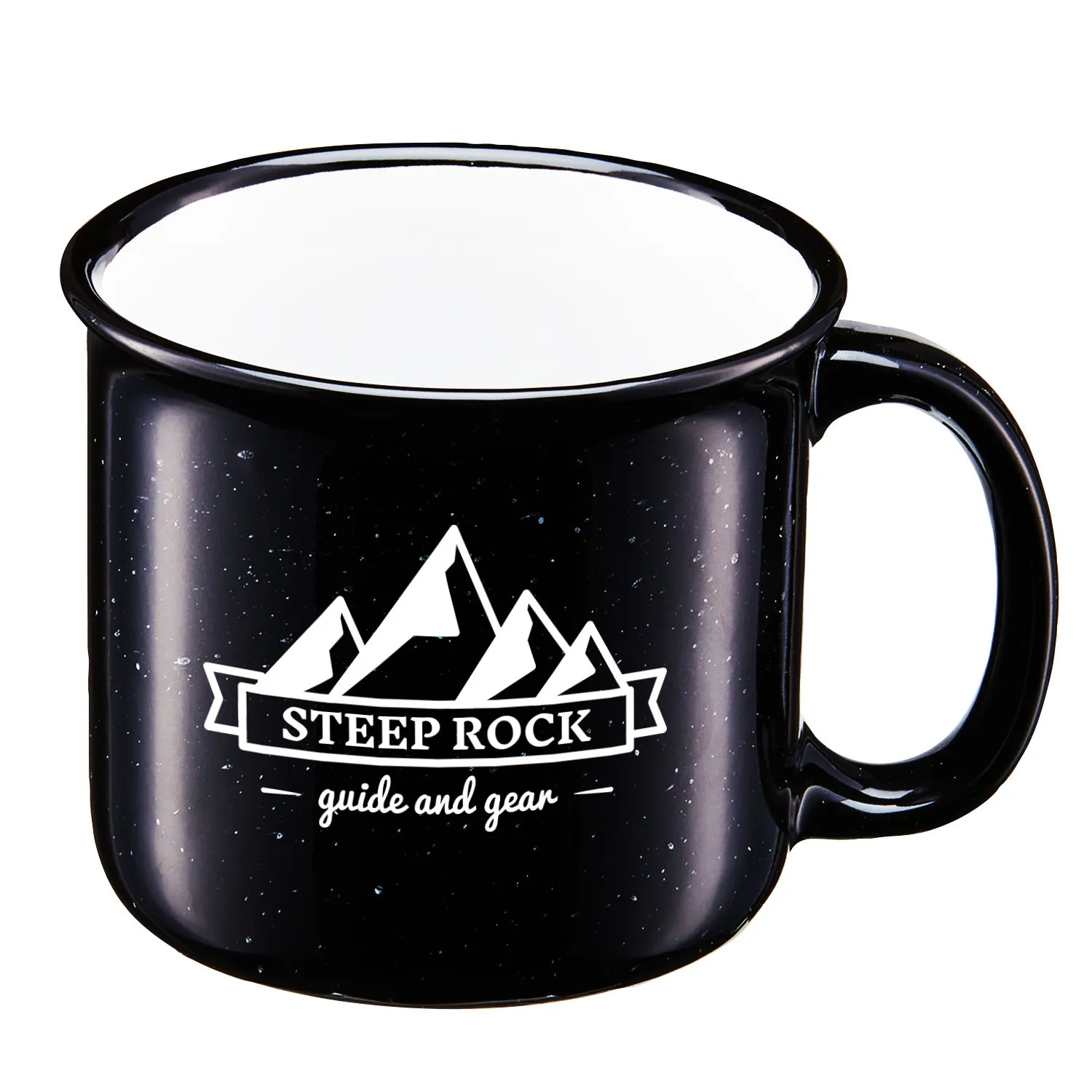 Ceramic Camping Mug Speckled Design Black Rim - 15 oz