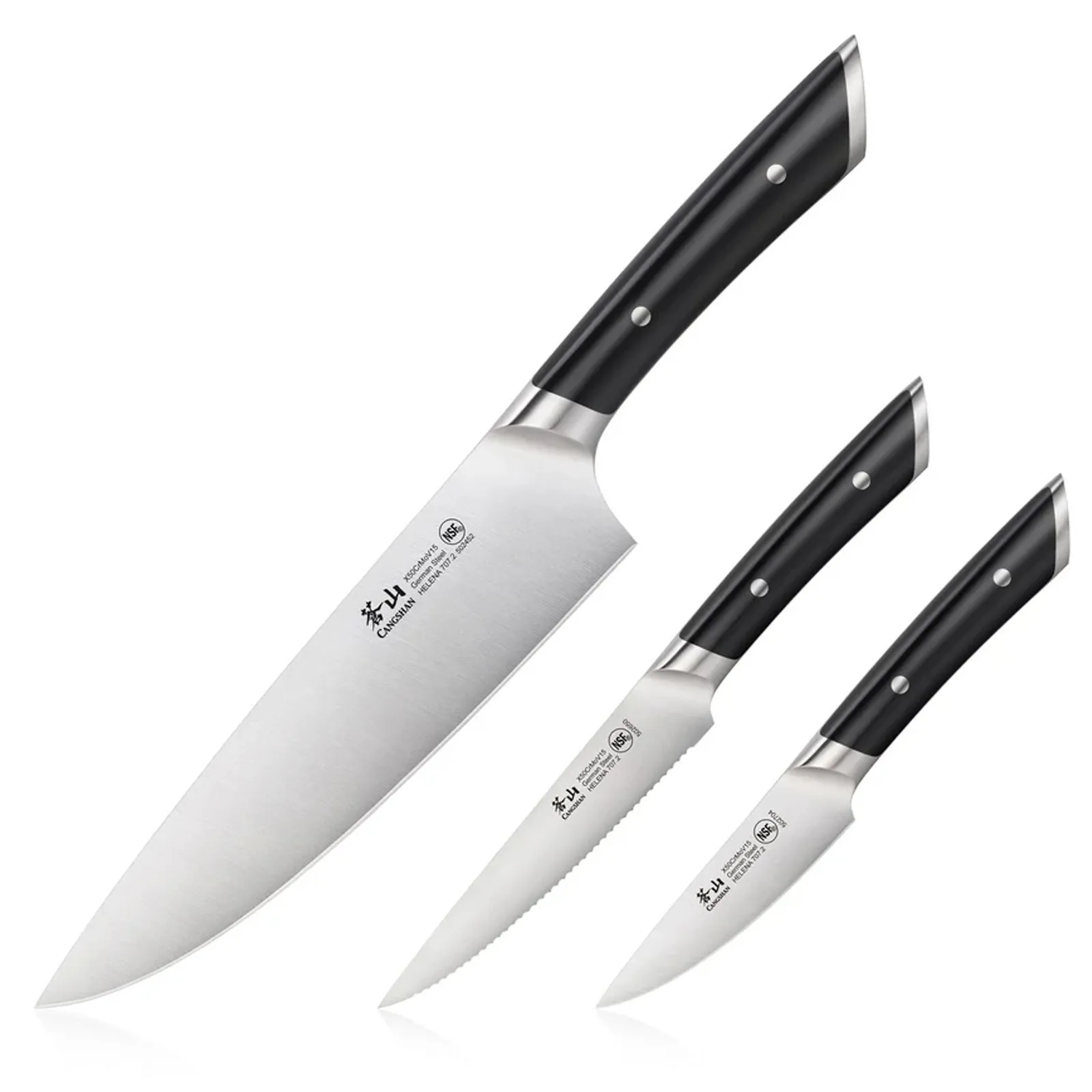 Cangshan Knife Set German Steel Black Handle (3 Pack)