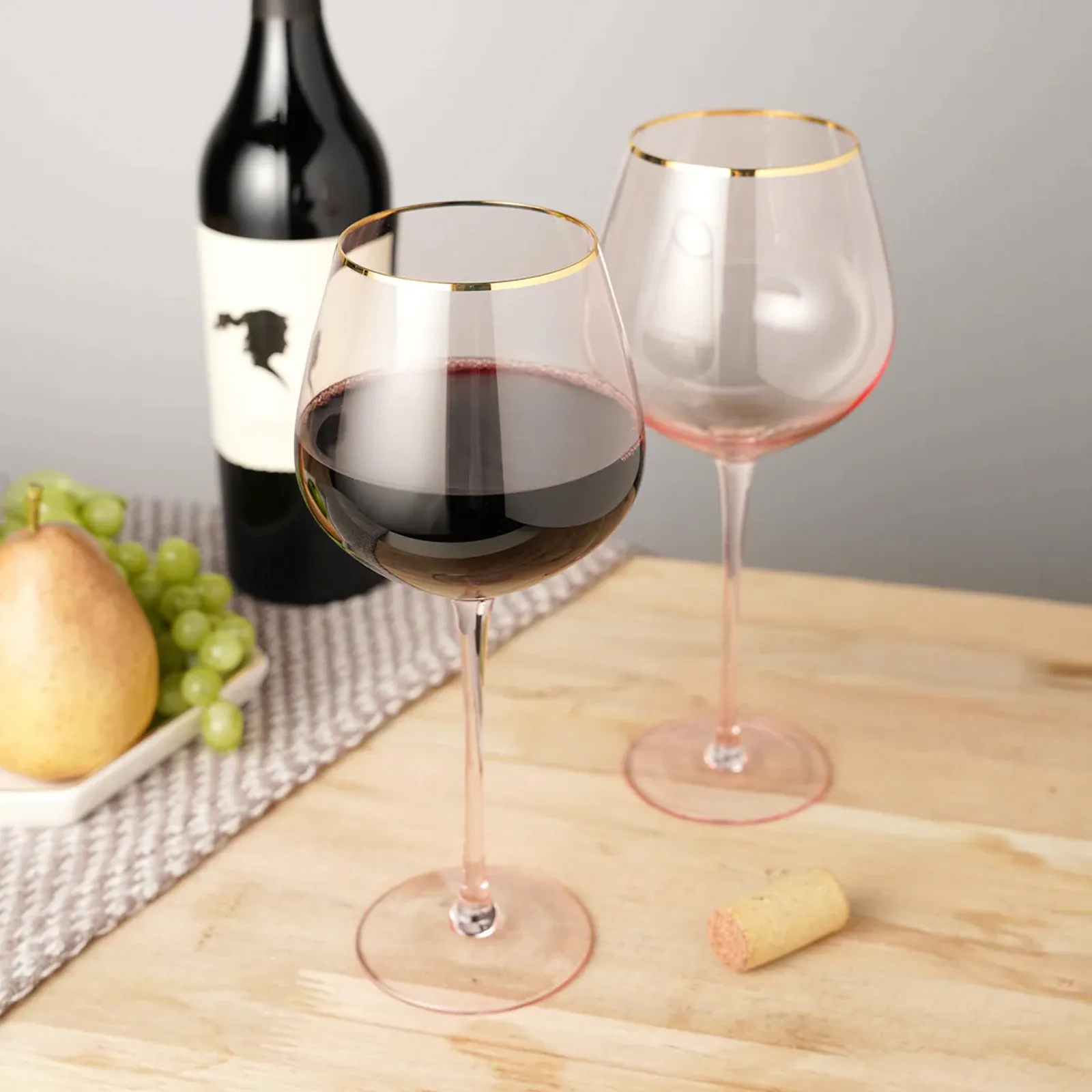 Twine Wine Glass Set Rose Crystal Gold Rim - 20 oz - product view 3