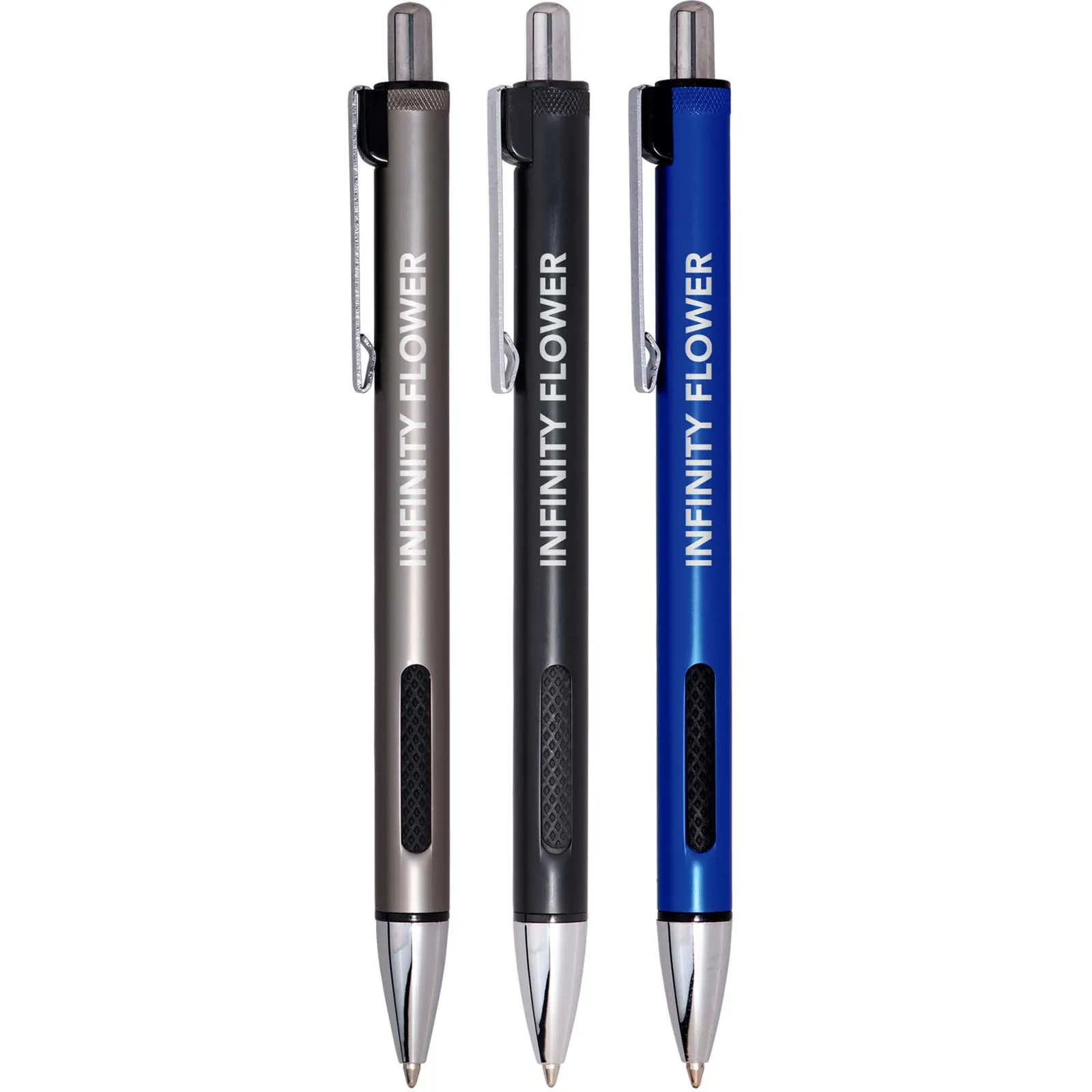 Metal Pen Executive Ridged Grip Matte Finish Silver Etch