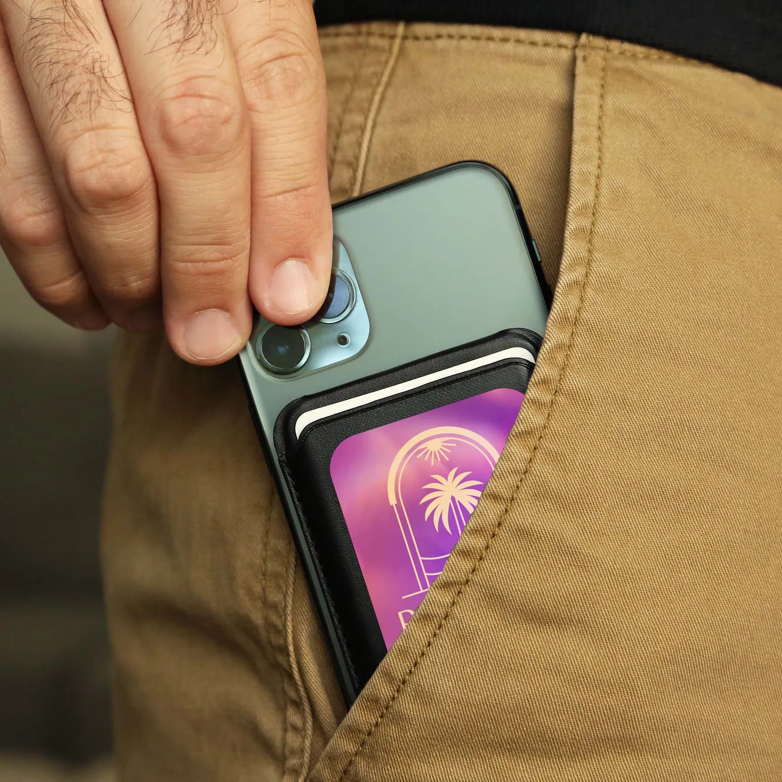 Phone Wallet Magnetic Stand Recycled PU - 2.5 x 3.5 in - product view 3