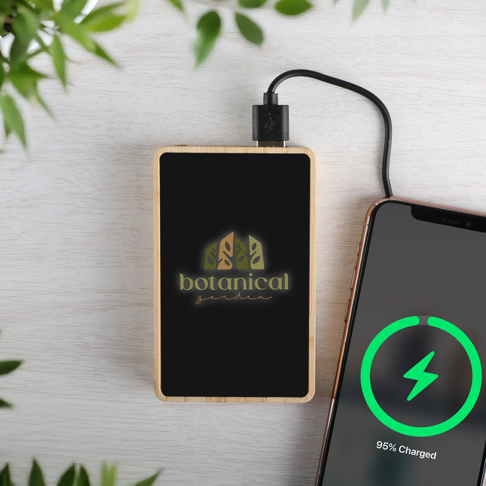 Bamboo Power Bank 5000mAh USB-C Illuminated Logo