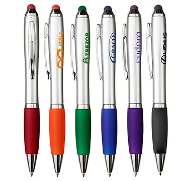 Stylus Pen Silver Barrel Colored Rubber Grip - 5 3/8 in