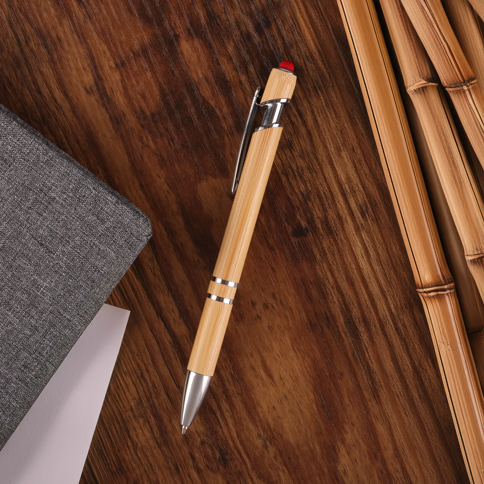 Bamboo Stylus Pen with Chrome Accents - 5.75 in