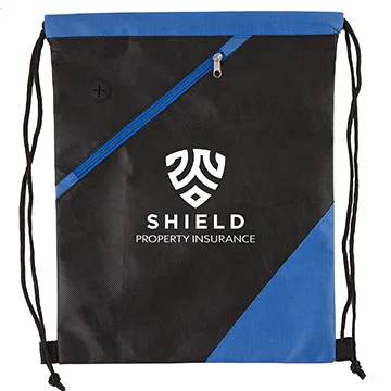 Custom Drawstring Backpack RPET Non-Woven Zippered - 12.75 x 16 in - product view 1