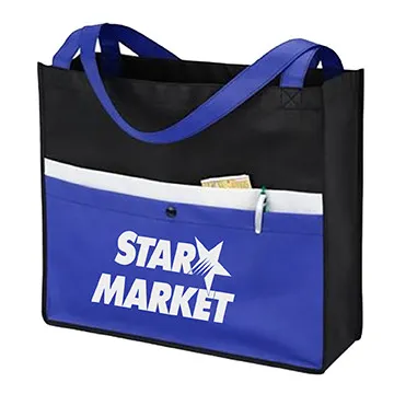 Custom Tote Bag Snap Pocket Non-Woven - 16 x 14 x 5 in