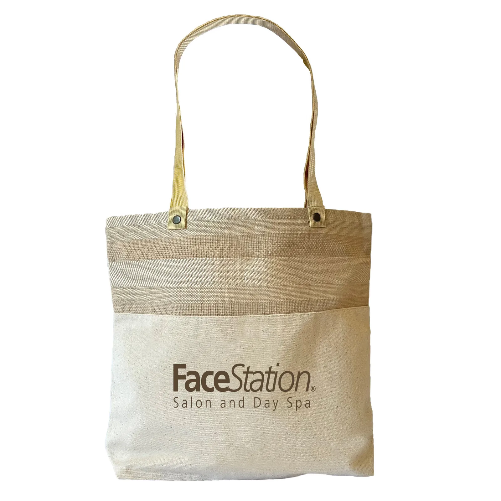Custom Tote Bag Cotton Canvas with Jute Design - 16 x 14.5 in
