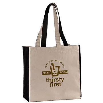 Custom Tote Bag Cotton Canvas with Color Accents - 14 x 15 in