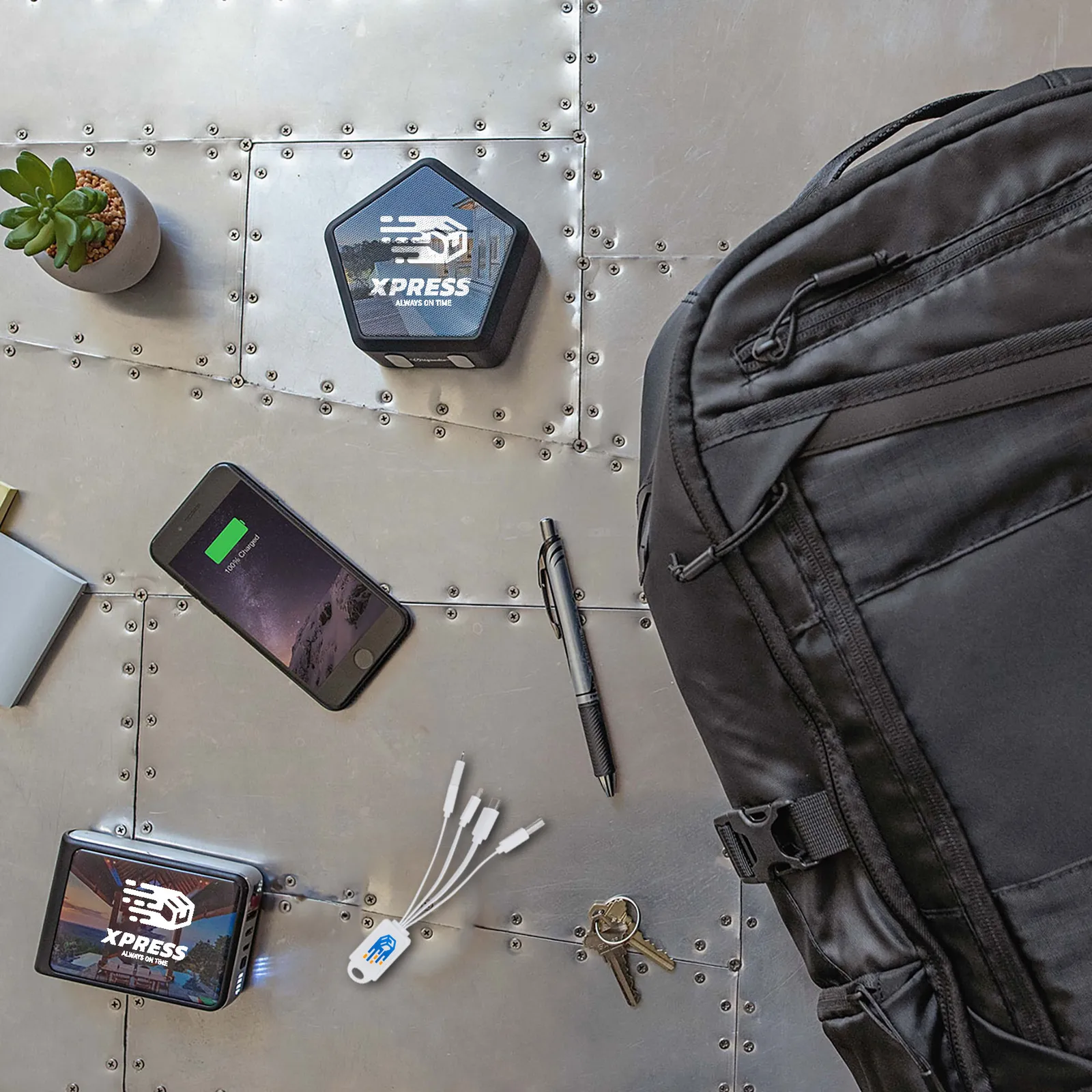 Travel Bundle Pack Speaker Cable Power Bank 4-Piece Kit