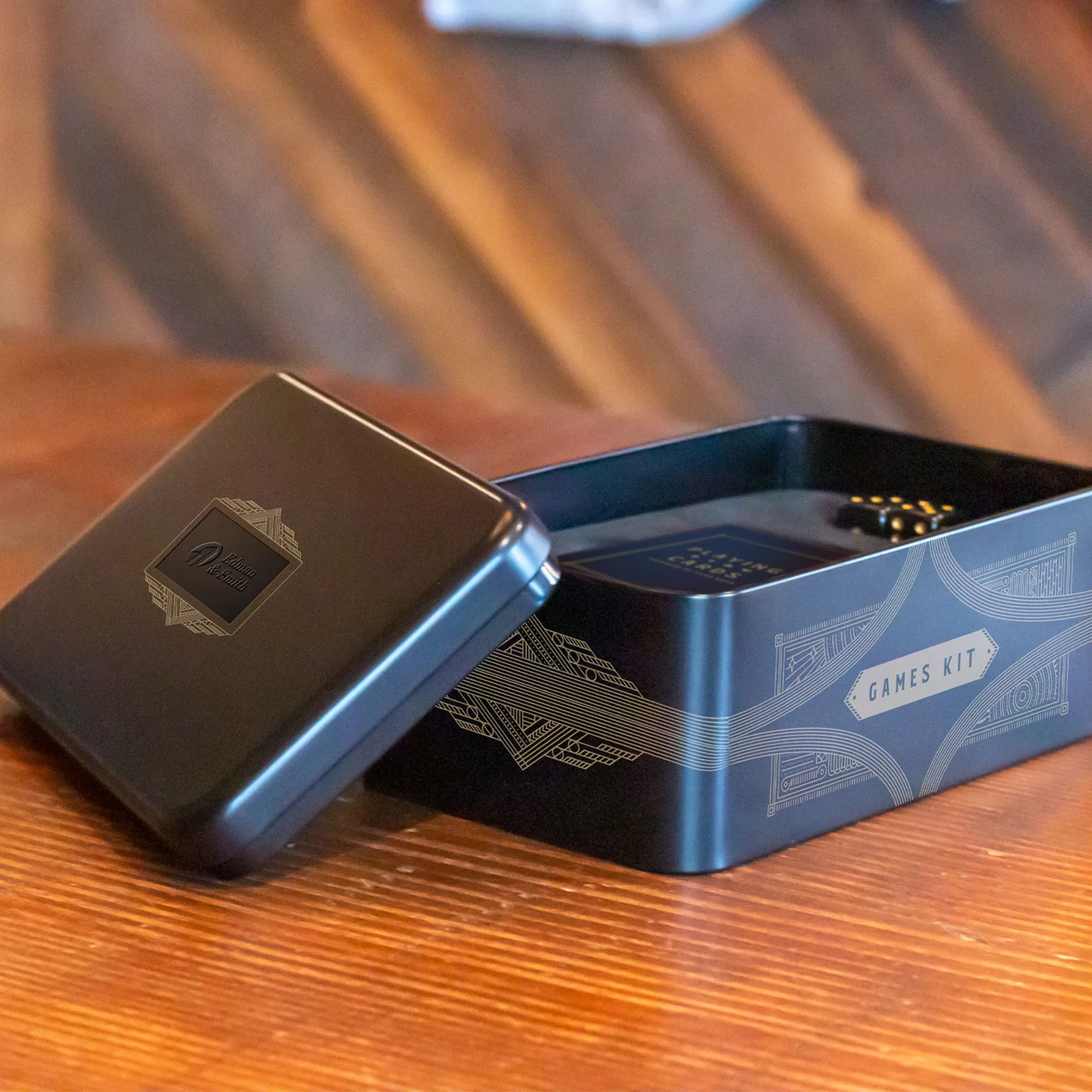 Games Kit Metal Tin Dominoes Dice Cards - 6 in - product view 2