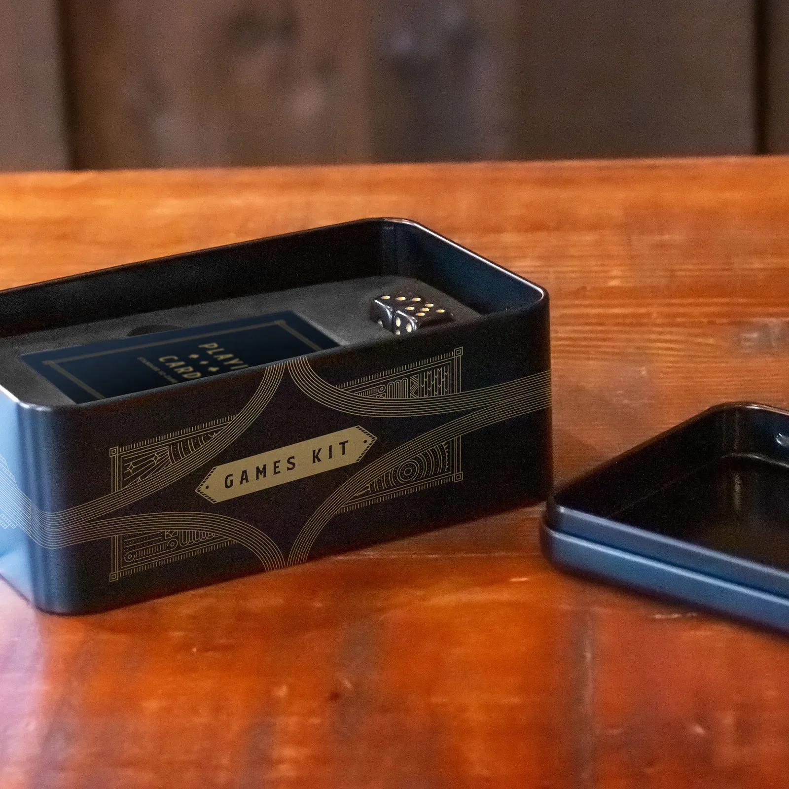 Games Kit Metal Tin Dominoes Dice Cards - 6 in - product view 3