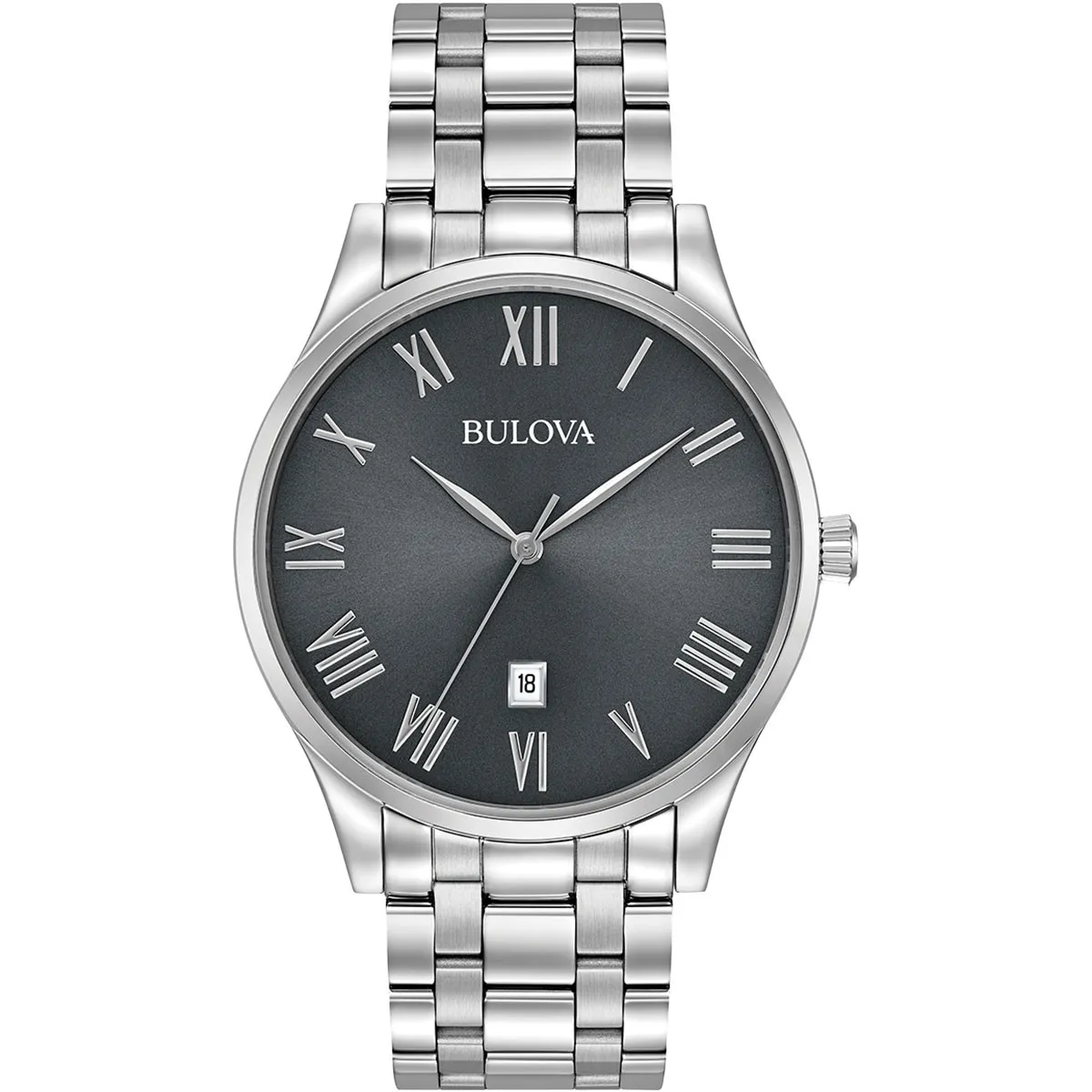 Bulova Watch Men's Gunmetal Dial Stainless Steel - 8.5 in