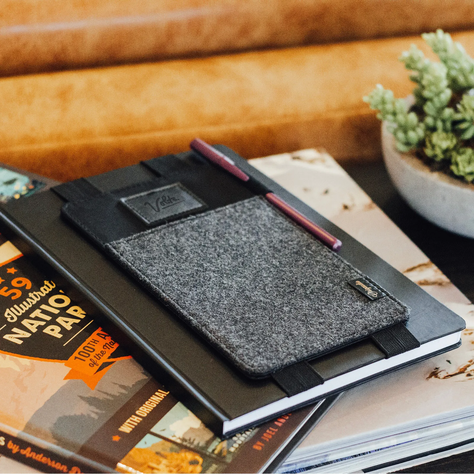 Notebook Cover Wool Blend Phone Pen Pockets - 4.5 x 8 in - product view 2