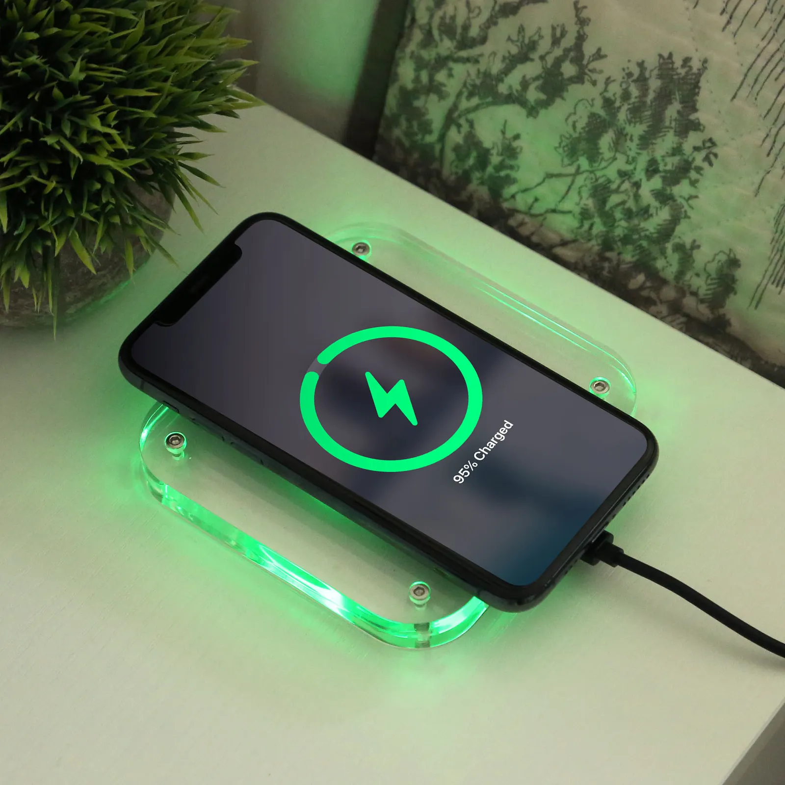 Wireless Charger Acrylic with Color-Changing LED - 15W - product view 4
