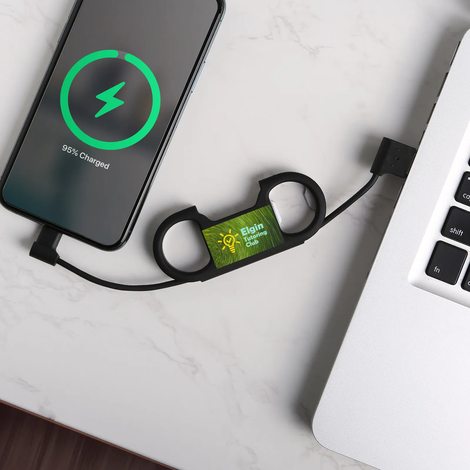 Keychain Charging Cable Recycled Aluminum Bottle Opener