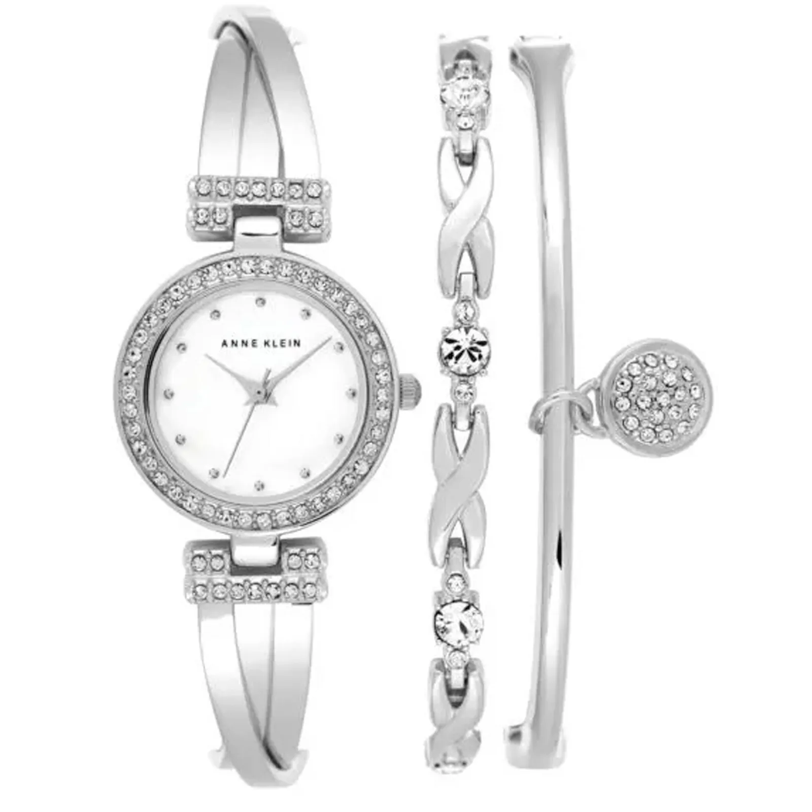 Women's Silver Crystal Bracelet Watch Set Mother-of-Pearl - 1.5 x 8 in