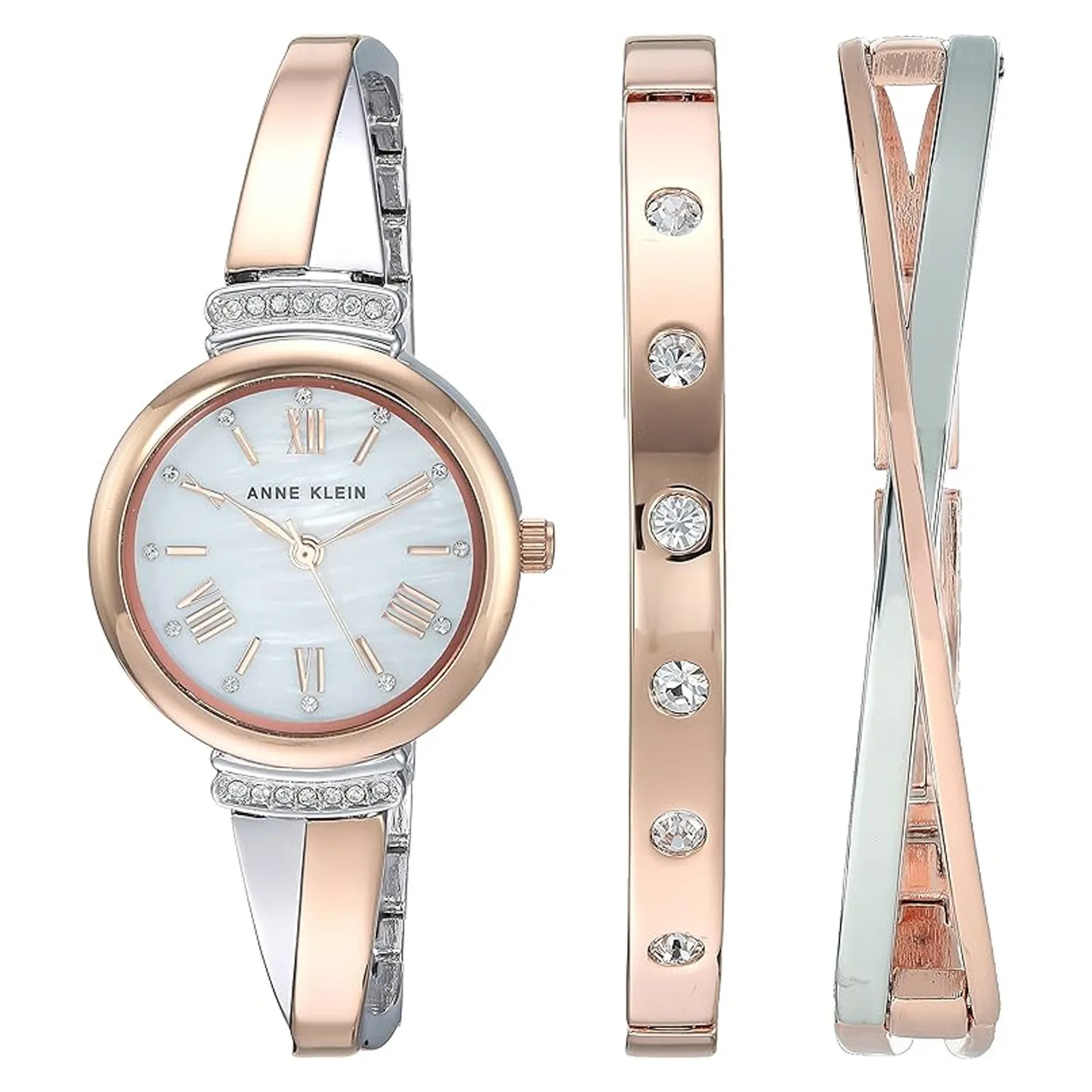 Women's Two-Tone Crystal Bracelet Watch Set Mother-of-Pearl - 1.5 x 8 in
