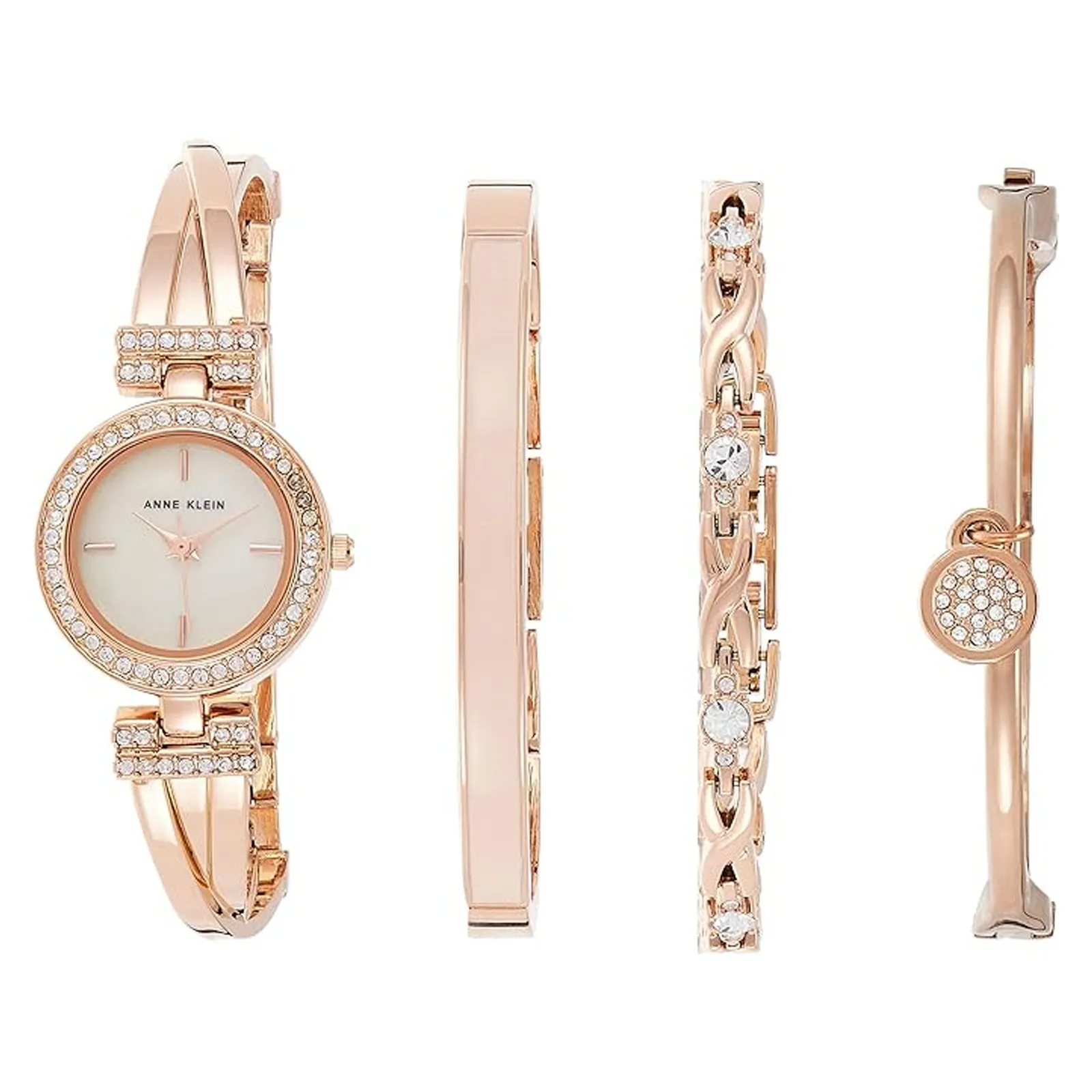 Women's Rose Gold Crystal Bracelet Watch Set Mesh Pattern - 31.5mm