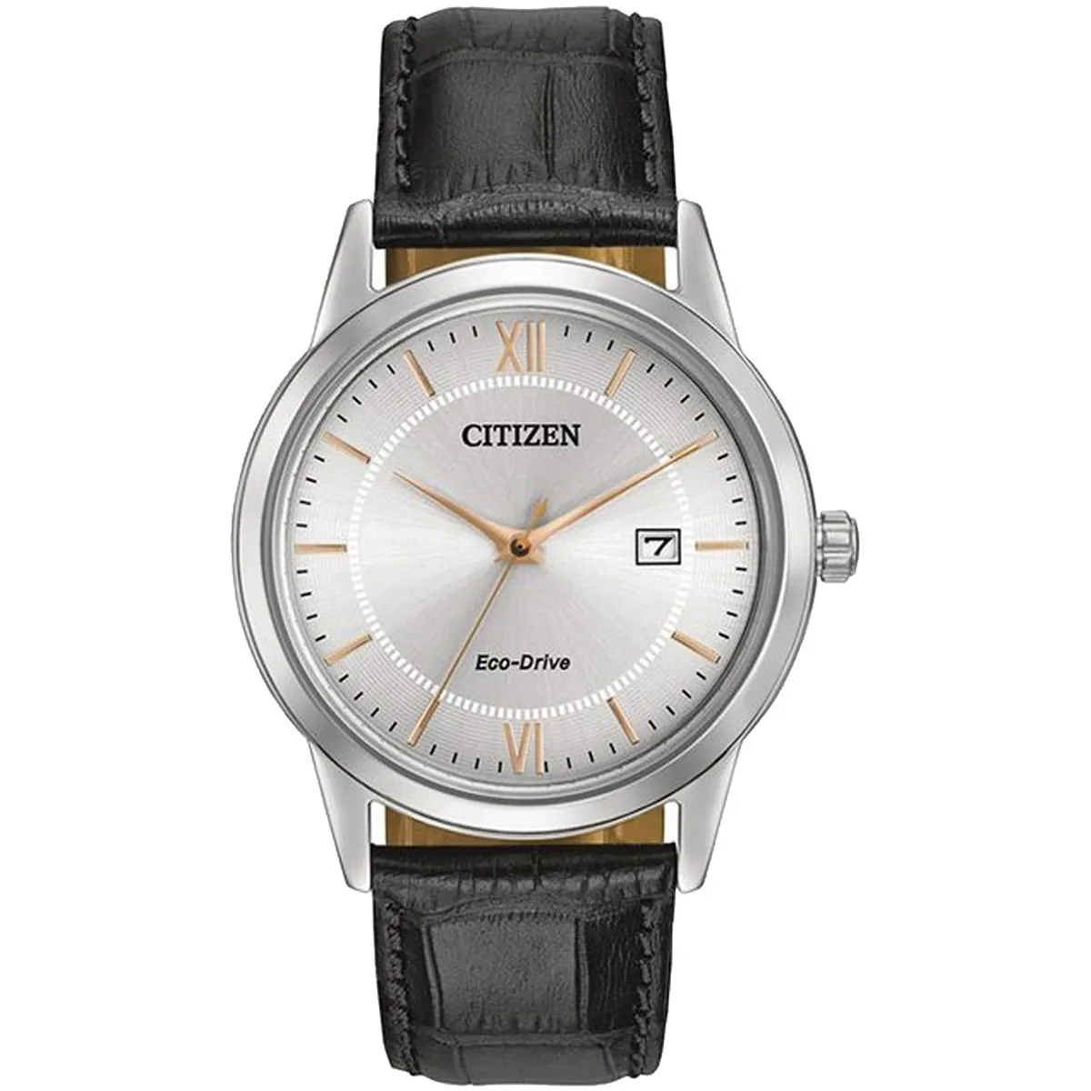 Citizen Men's Eco-Drive Watch Silver Black Leather