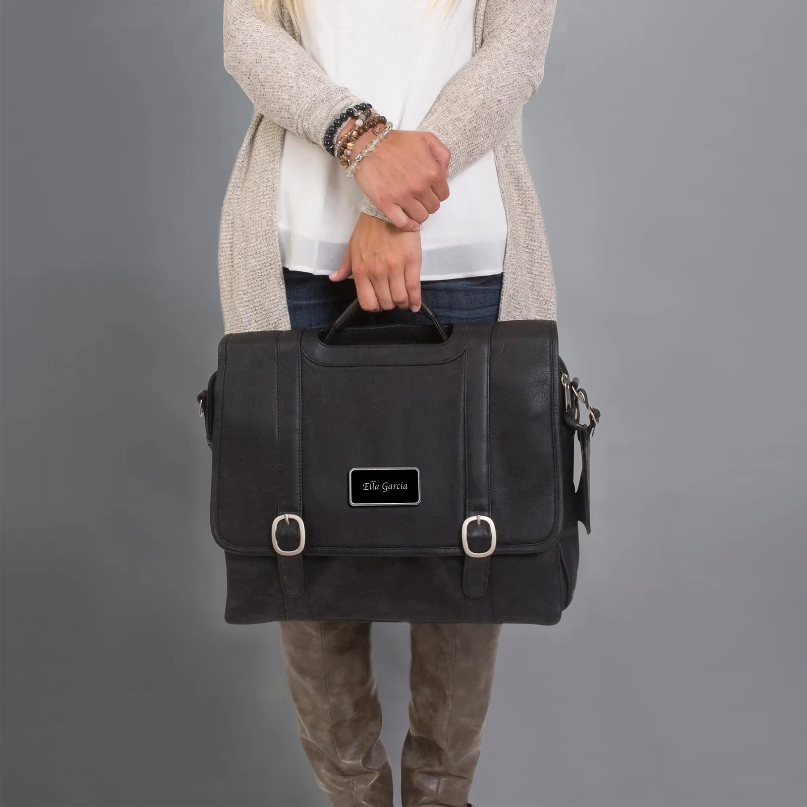 Leather Computer Briefcase Full Grain Cowhide - 16 in