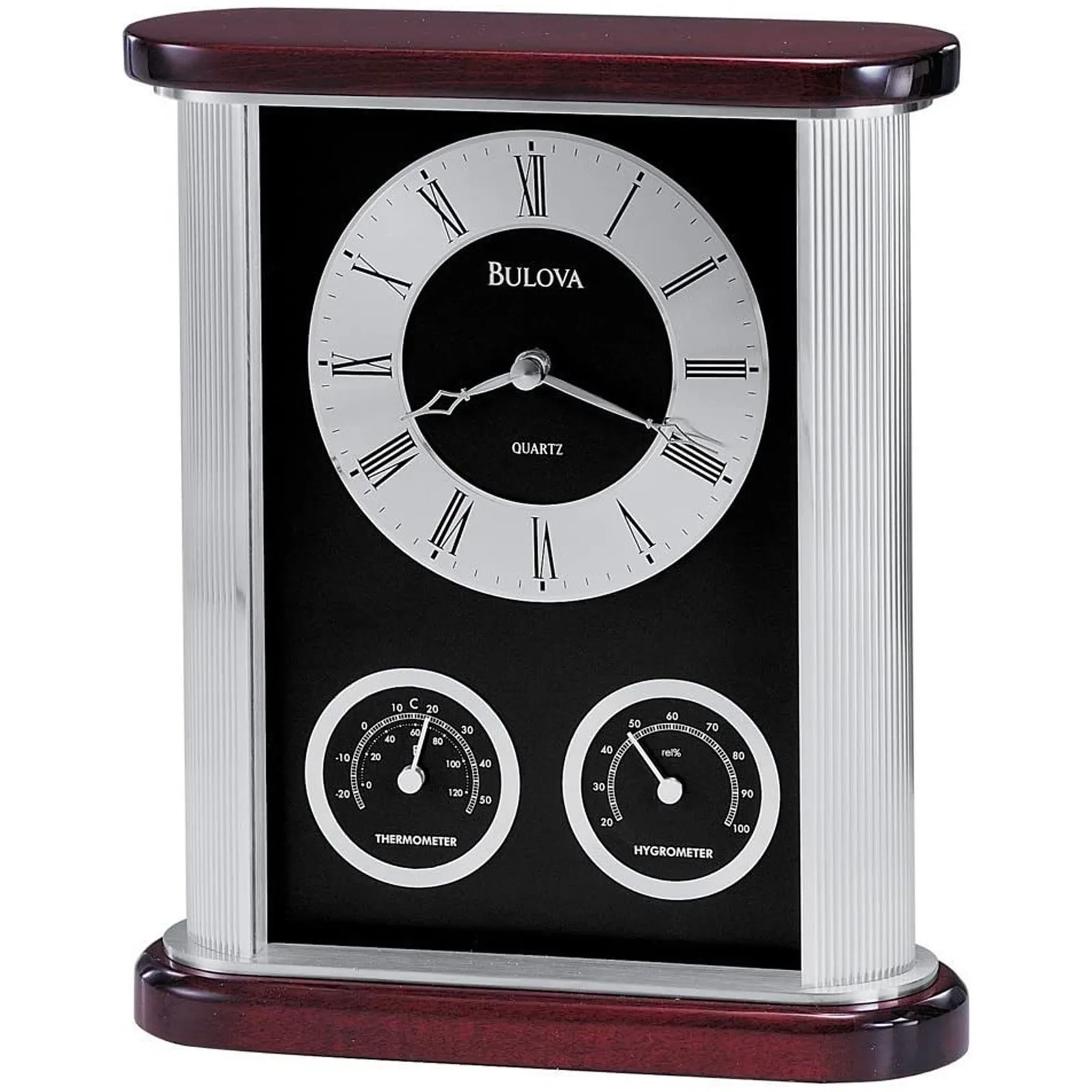 Bulova Executive Clock Mahogany Wood Thermometer