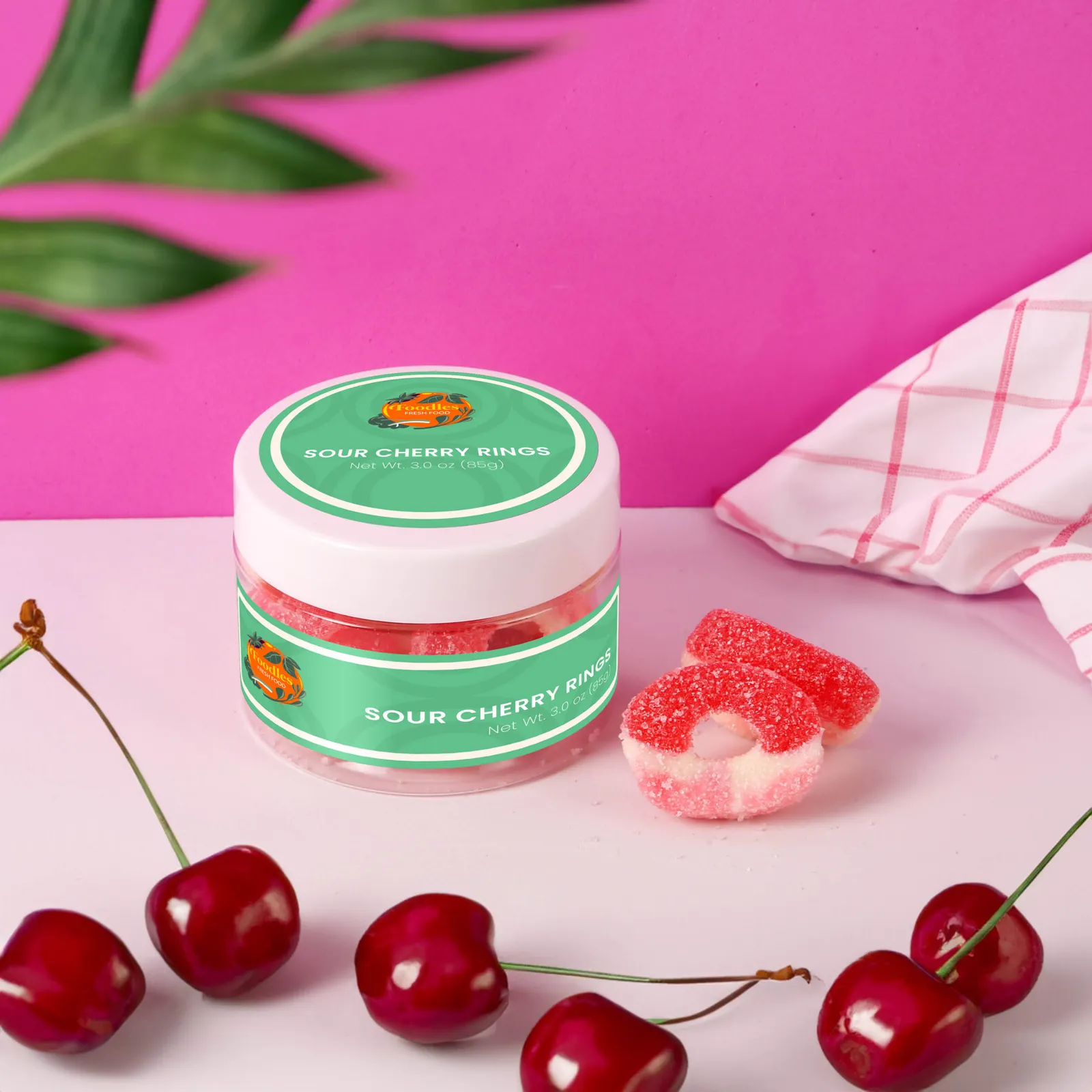 Gummy Rings Sour Cherry Flavor Red White - 3 oz