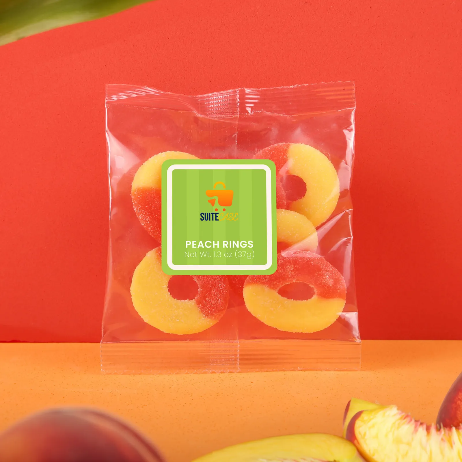 Gummy Rings Peach Flavor Orange Yellow Color - 1.3 oz