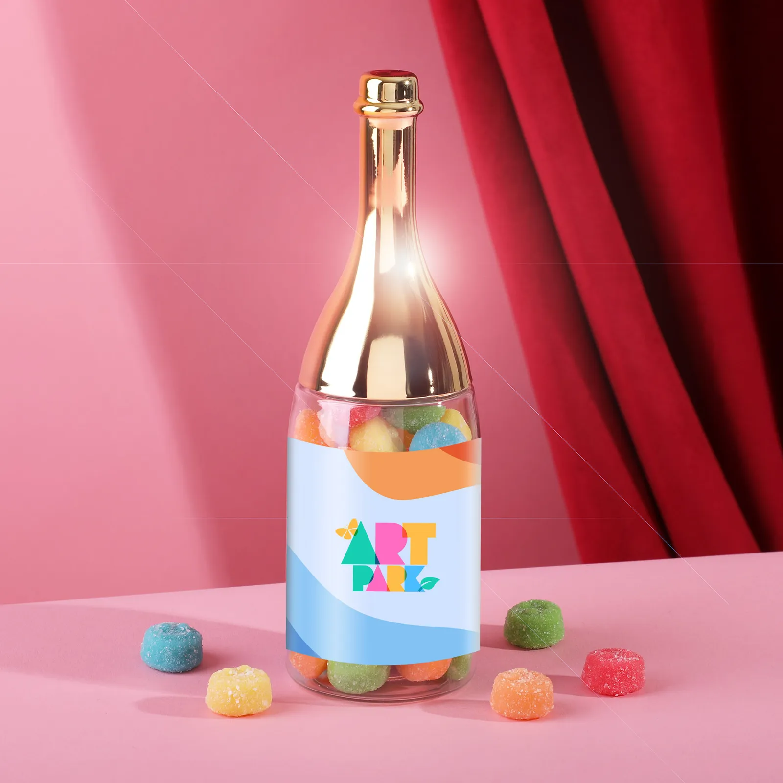 Candy Filled Champagne Bottle Clear with Metallic Cap - 6.75 in