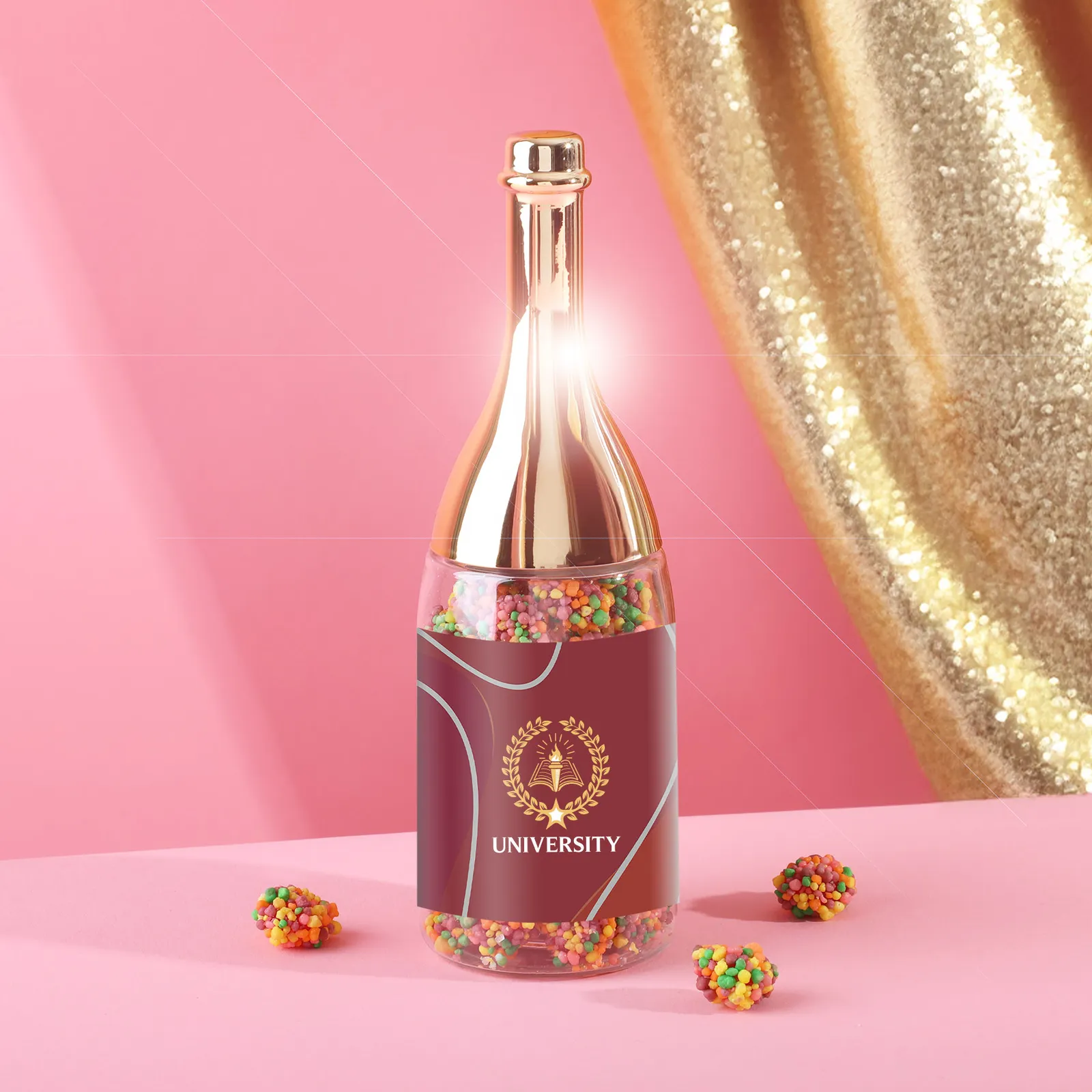 Candy Filled Champagne Bottle Premium Clear with Metallic Cap - 6.75 in