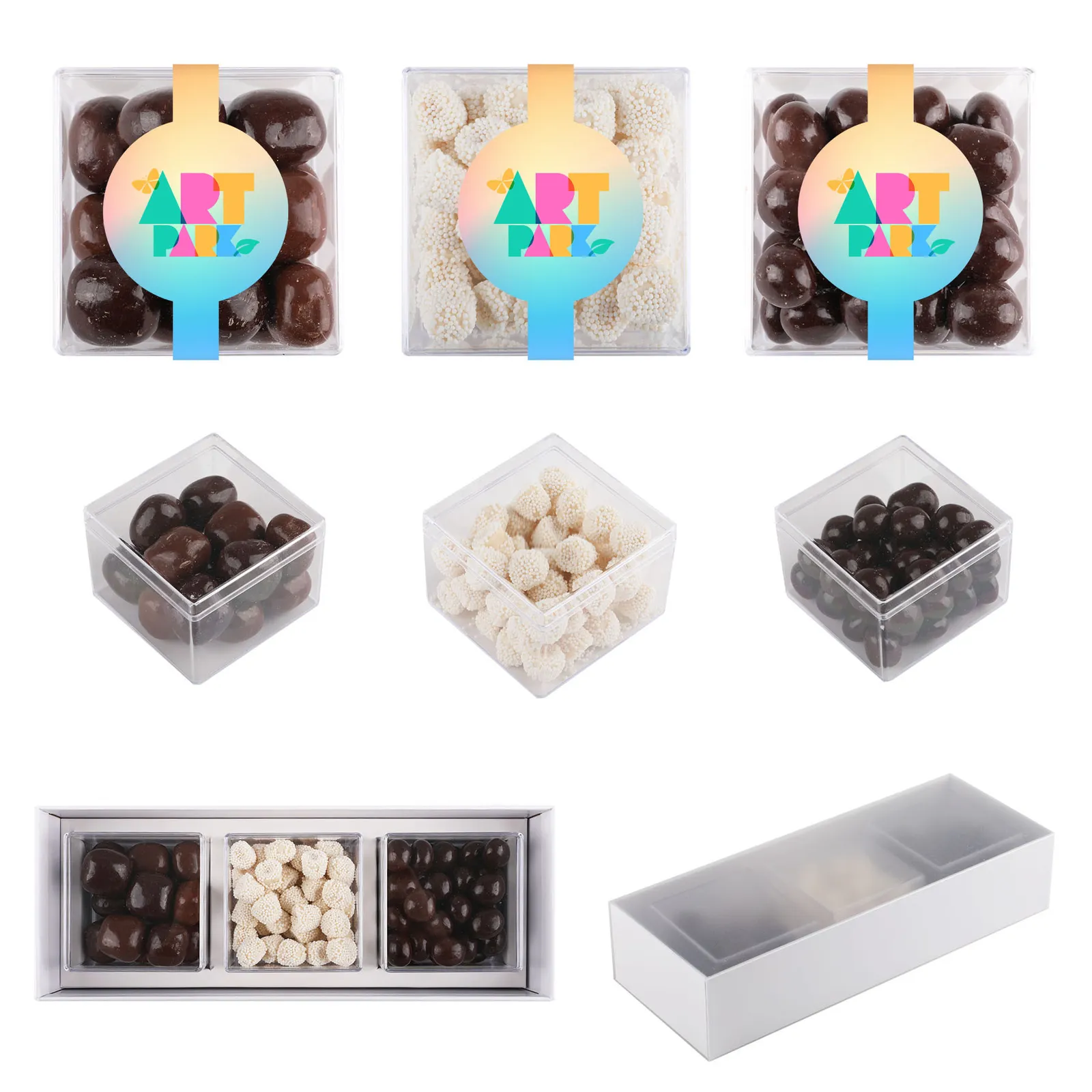 Premium Candy Gift Set with Clear Cubes (3 Pack) - 3.8 x 10.1 x 2.1 in