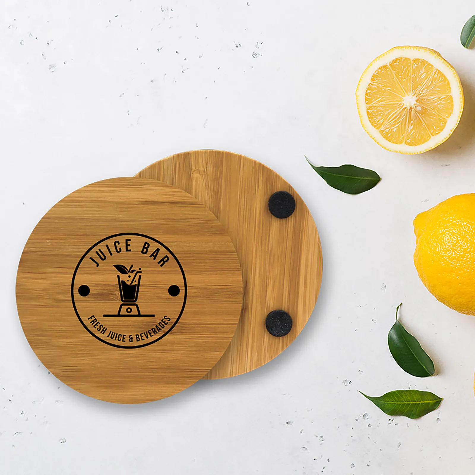 Round Bamboo Coaster with Foam Feet - 3.9 in