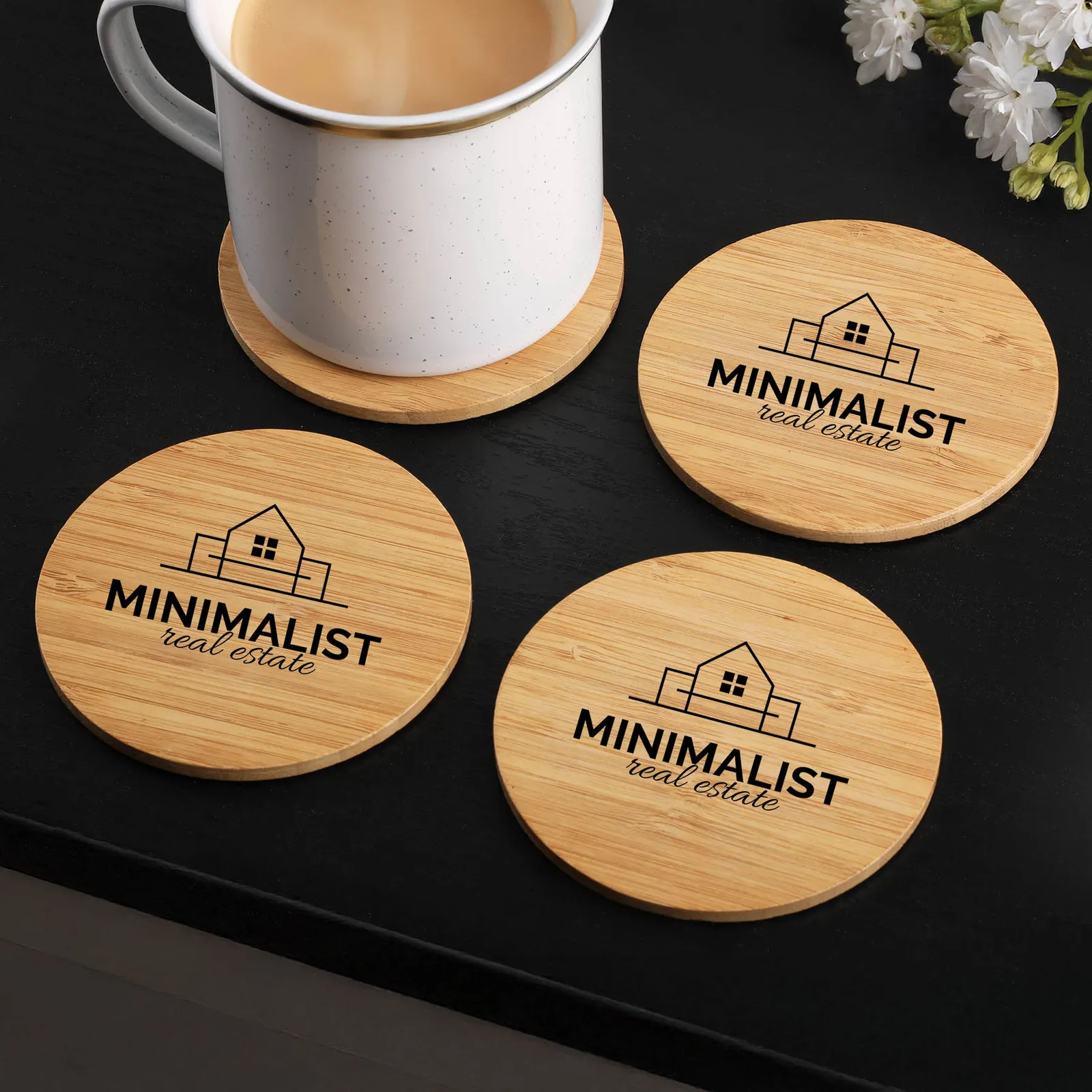 Round Bamboo Coaster Set with Gift Box - 4 Piece - product view 3