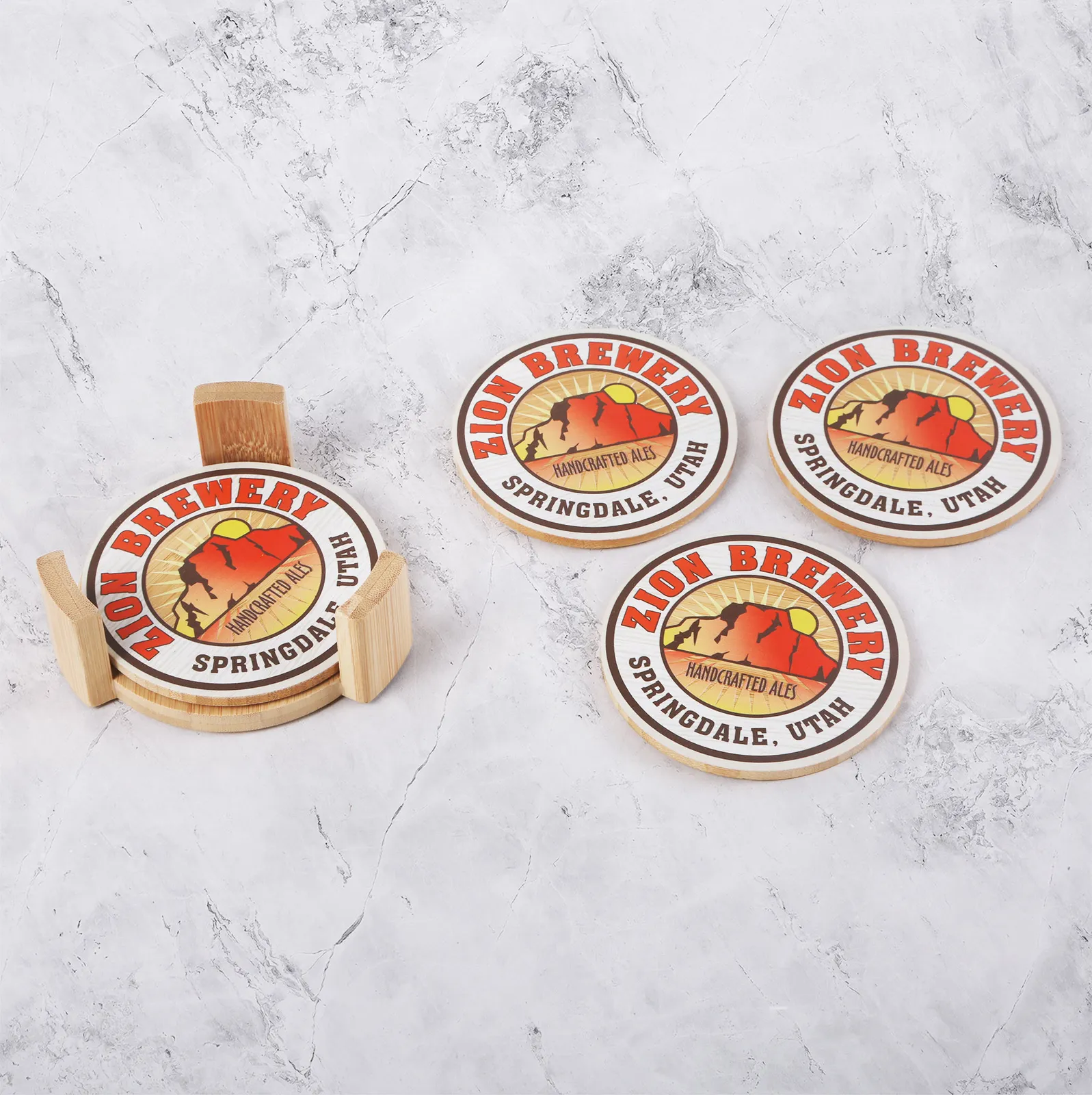 Round Bamboo Coaster Set with Stand - 4 Piece - product view 2