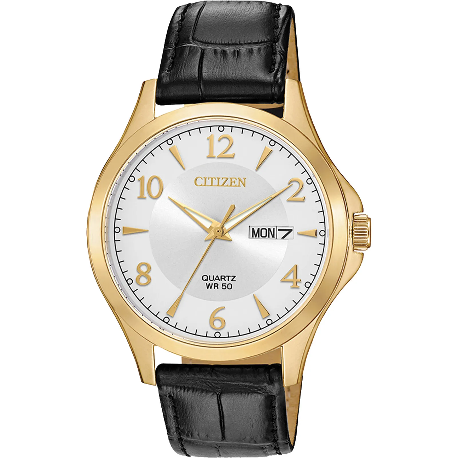 Citizen Men's Watch Black Leather Silver Dial