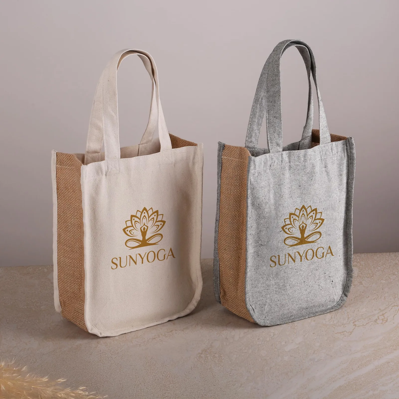 Custom Printed Cotton and Jute Fashion Tote Bag