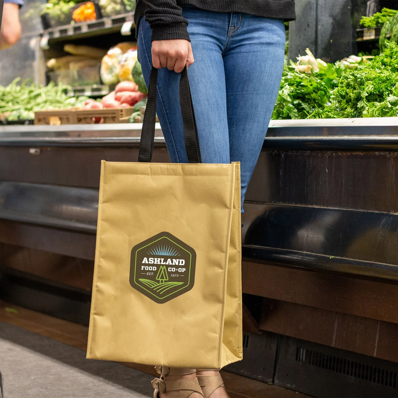 Insulated Kraft Paper Grocery Tote Bag with Hook Loop