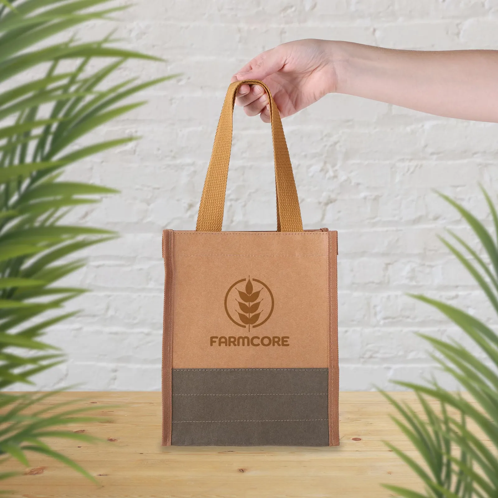 Washable Kraft Paper Tote Bag Small - 8 x 9.75 x 3.5 in - product view 2
