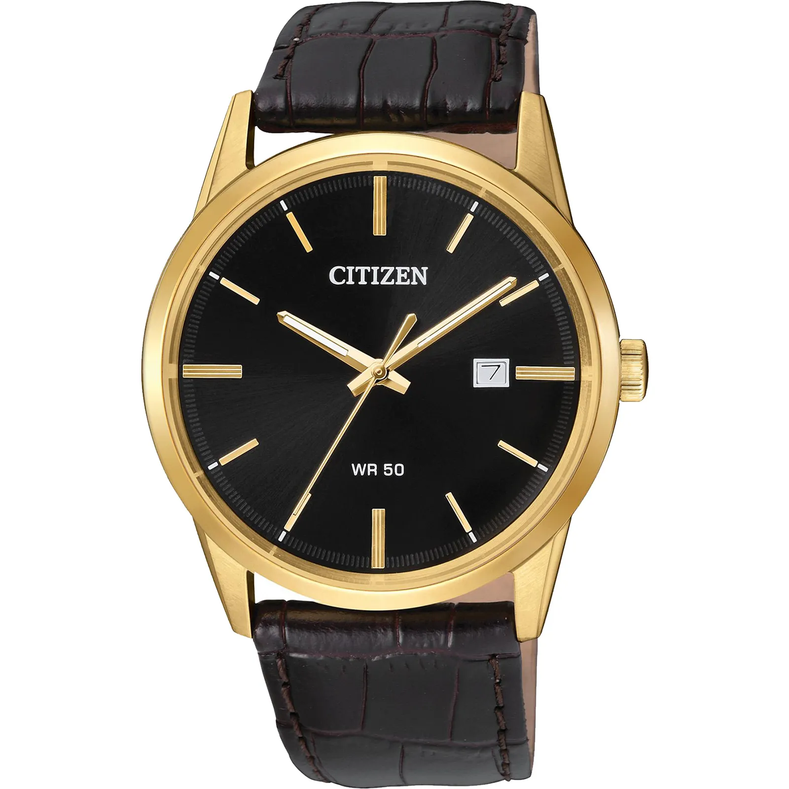 Citizen Men's Quartz Watch Brown Leather Strap Black Dial