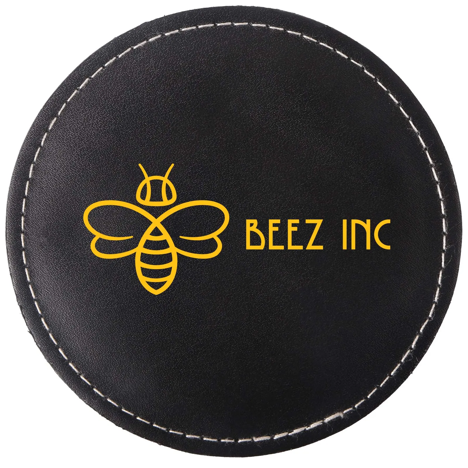 Bonded Leather Round Coaster with White Stitching