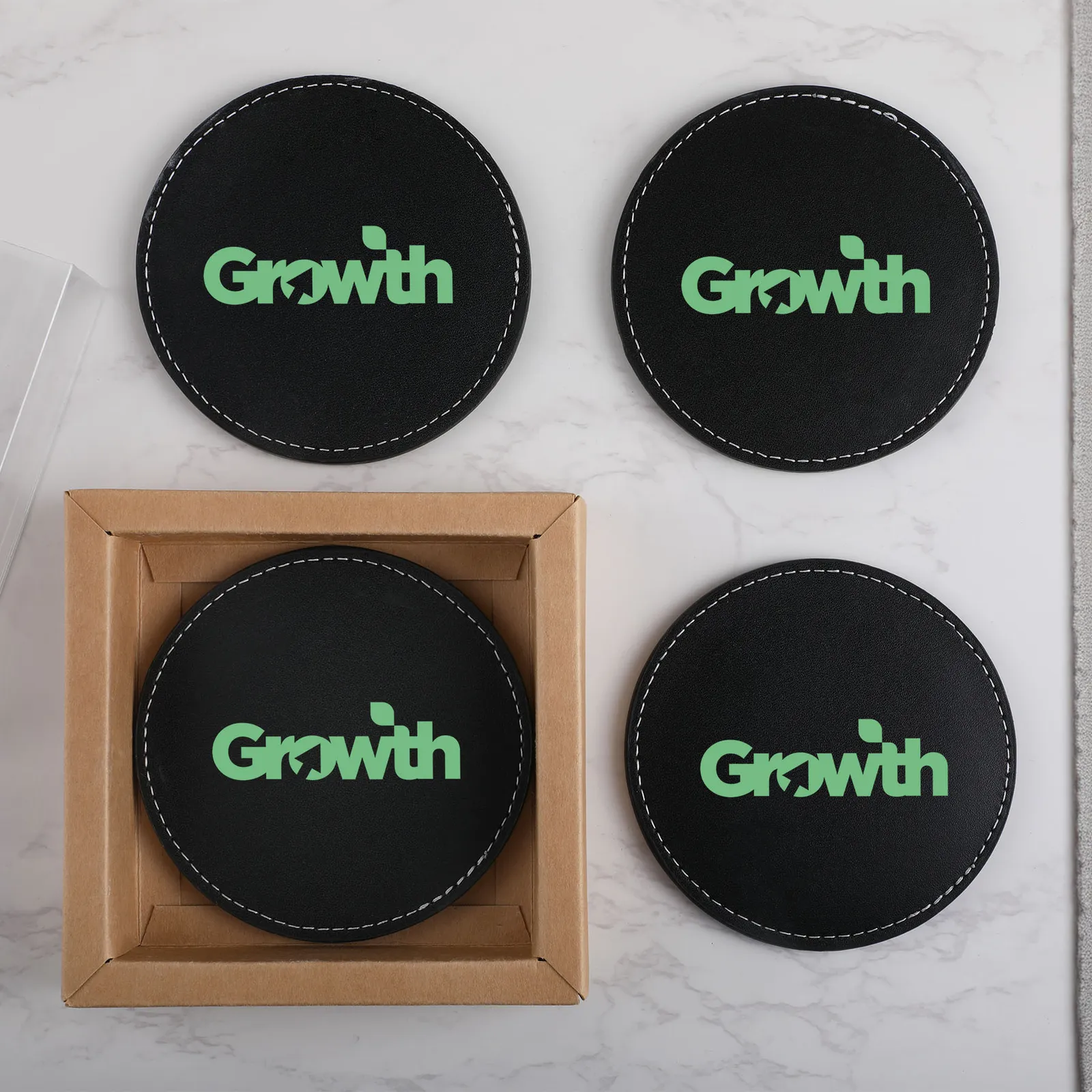 Bonded Leather Coaster Set with Gift Box (4 Pack)