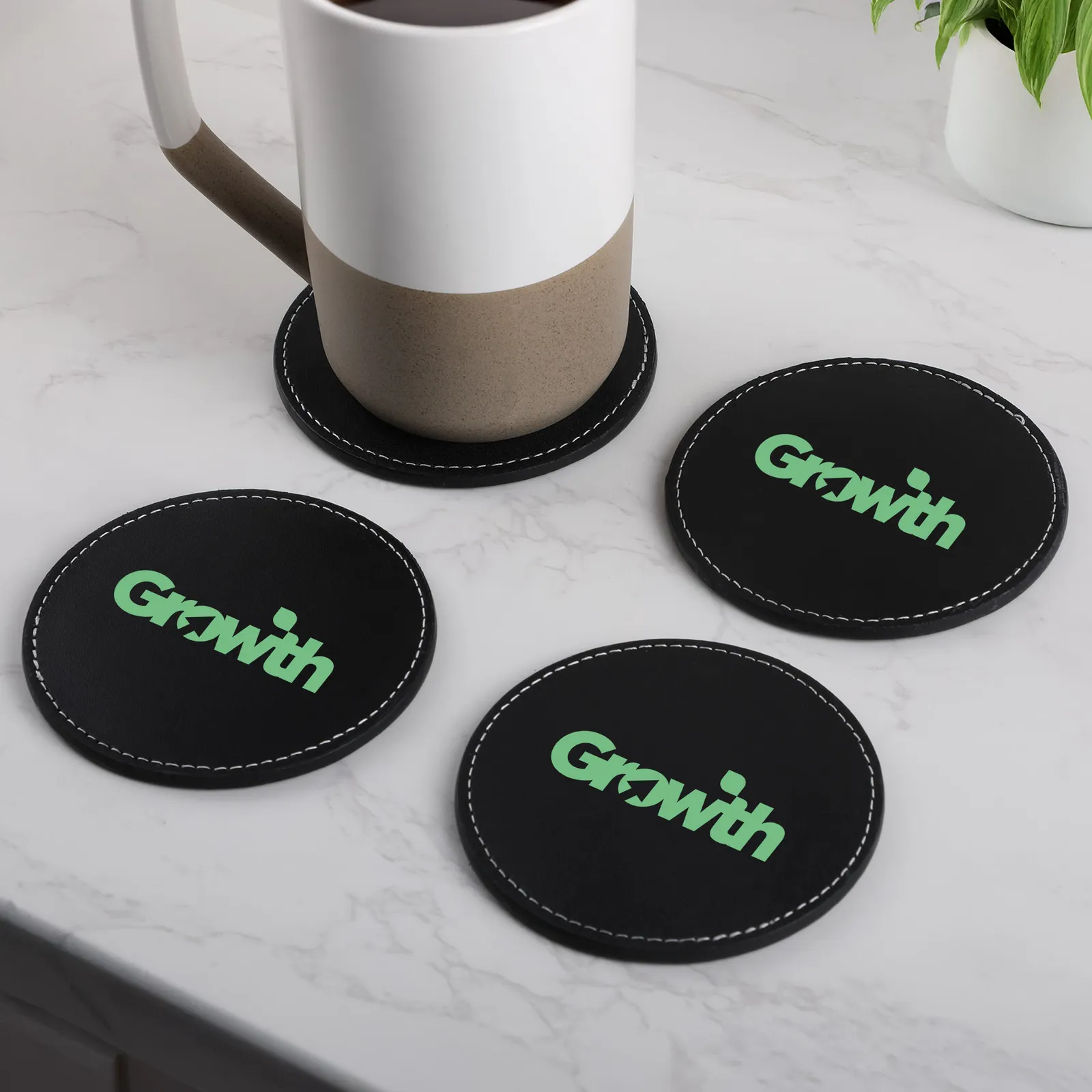 Bonded Leather Coaster Set with Gift Box (4 Pack) - product view 3