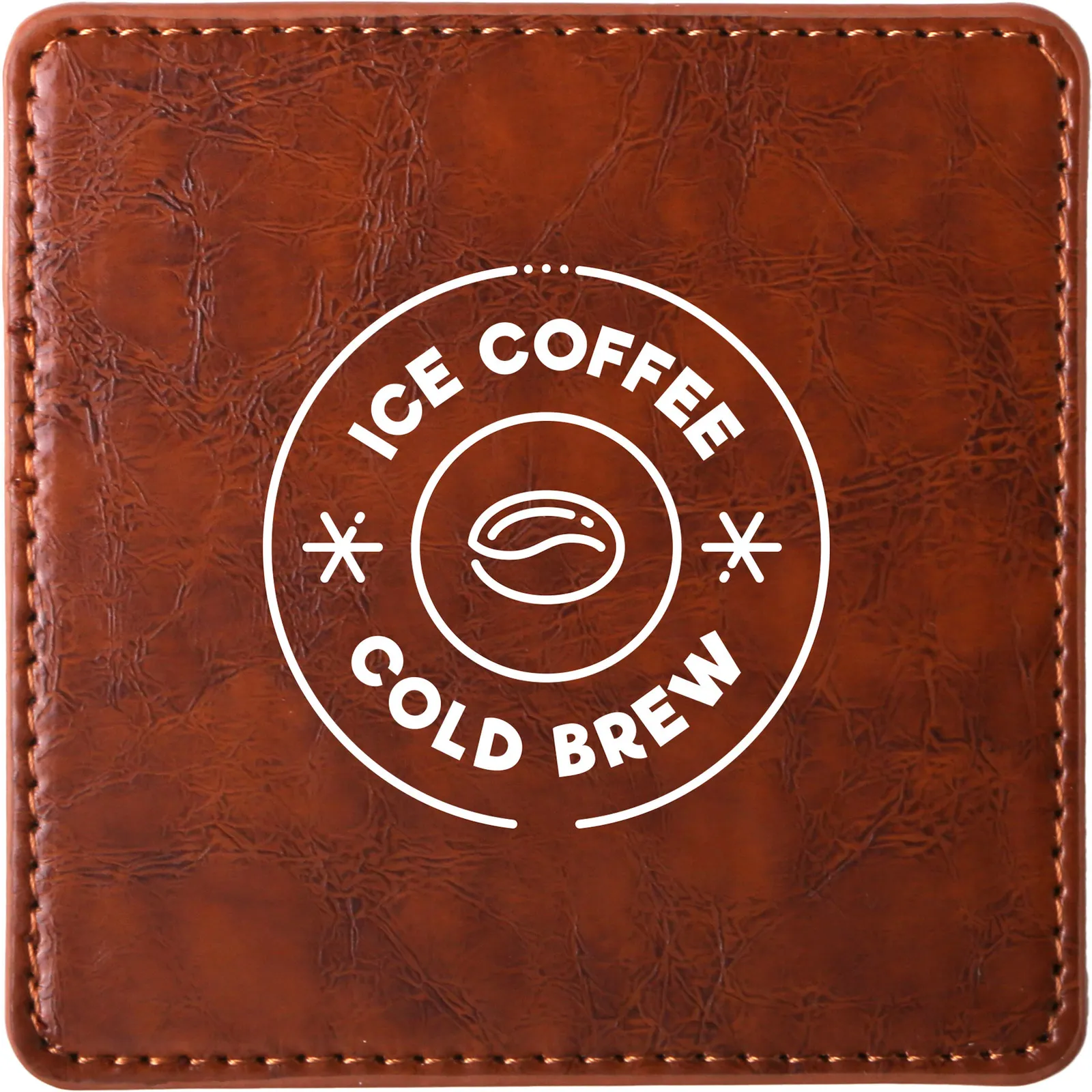 Faux Leather Square Coaster Chestnut Brown - 3.5 in - product view 2