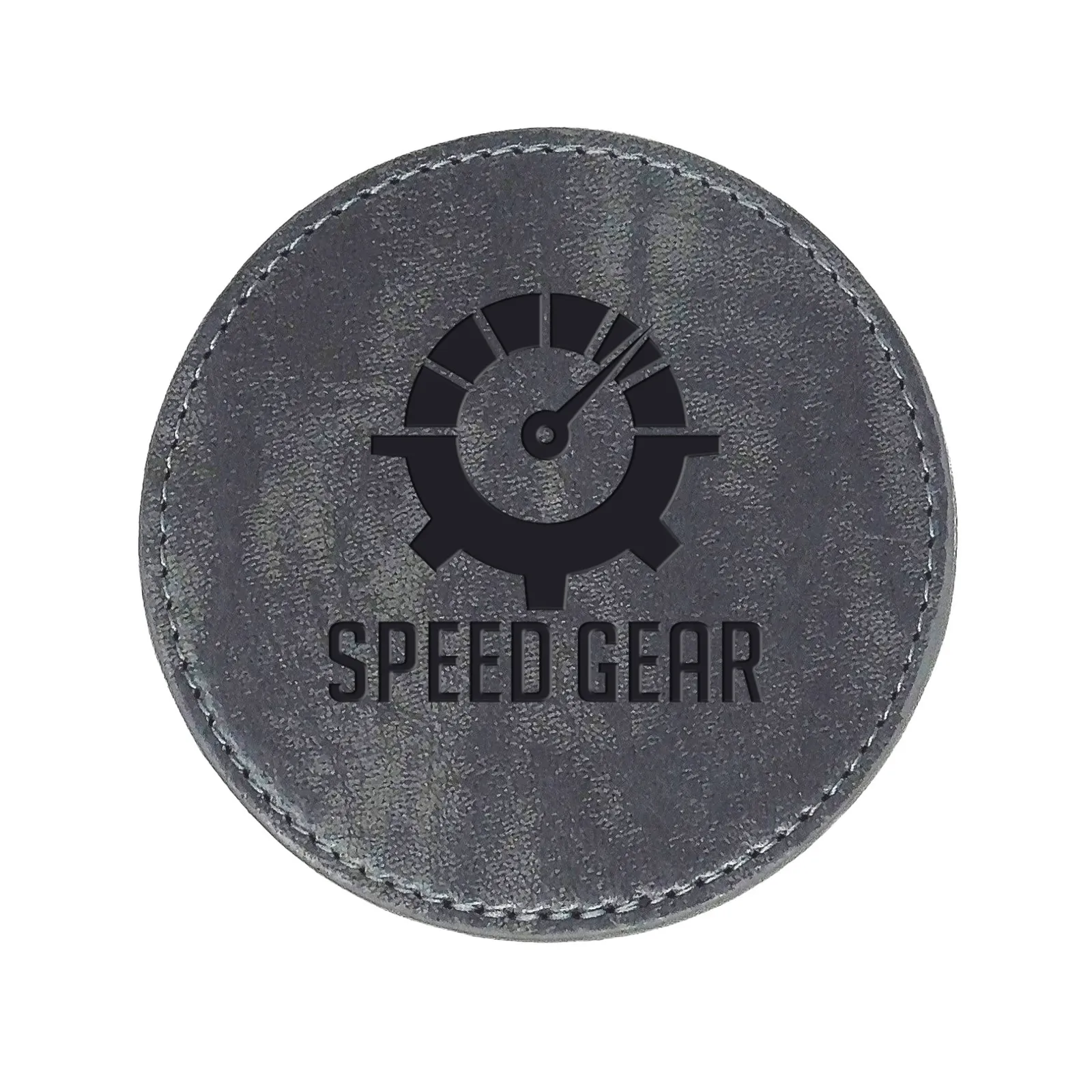 Vegan Leather Round Coaster Grey with Stitching