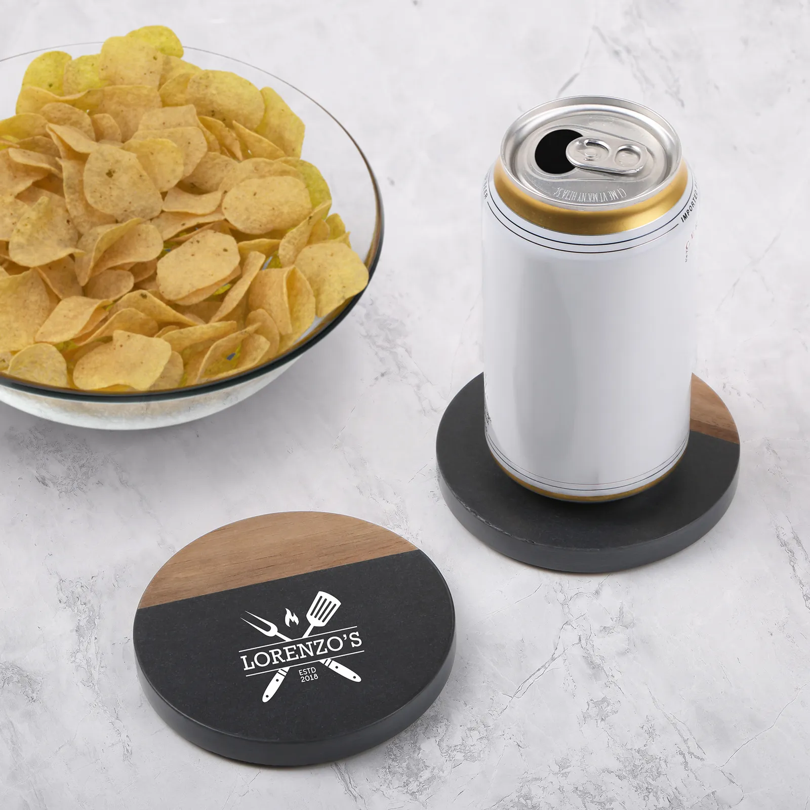 Slate and Acacia Wood Coaster Set - 3.8 in (2 Pack) - product view 2