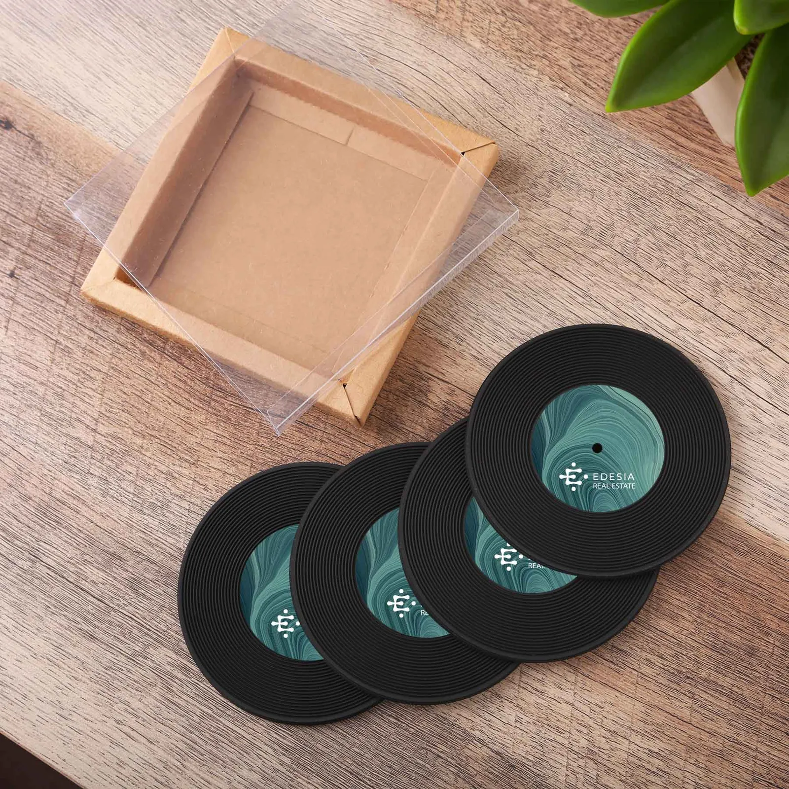 Vinyl Record Style Coaster Set in Gift Box (4 Pack)