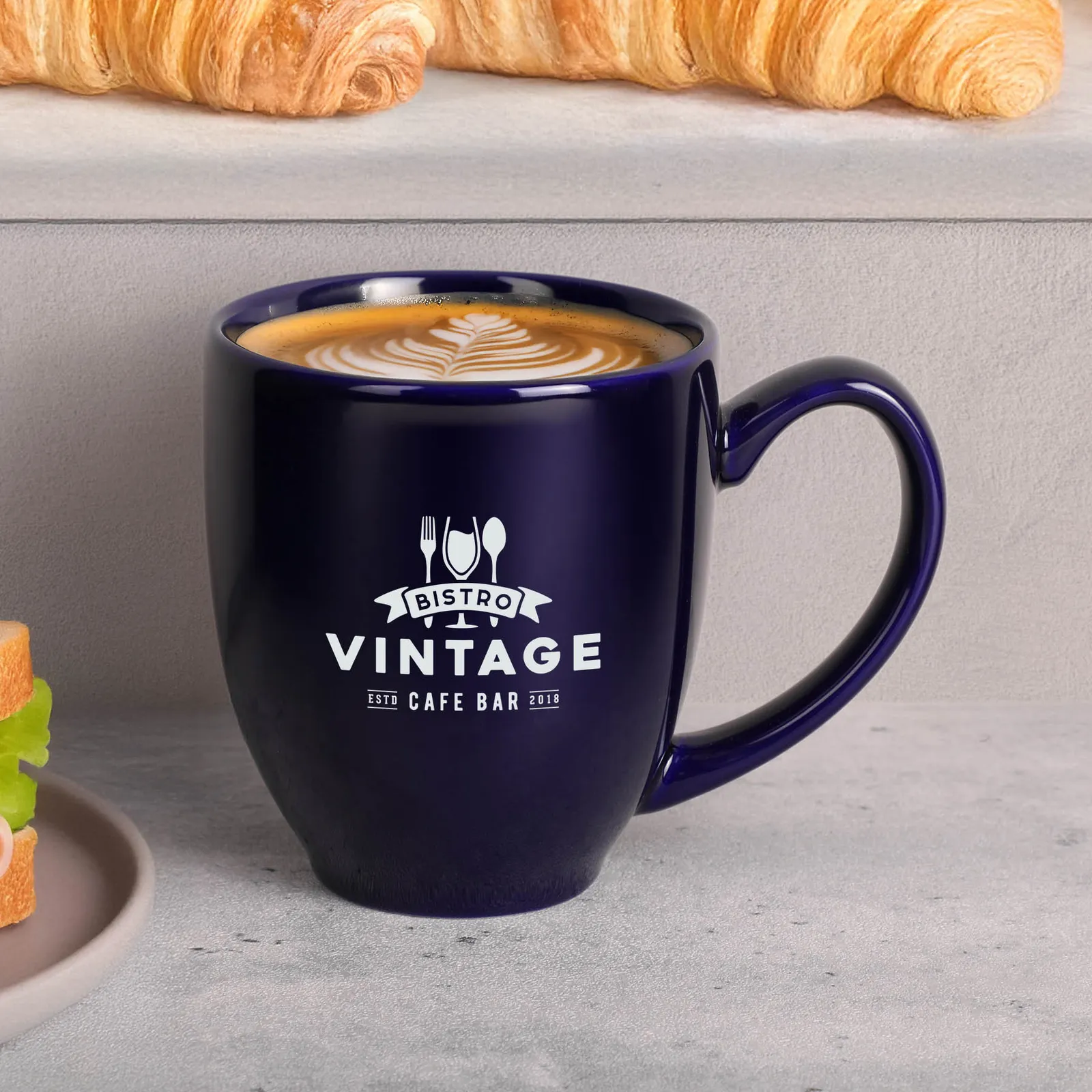 Ceramic Mug Bistro Style C-Handle White - 15 oz