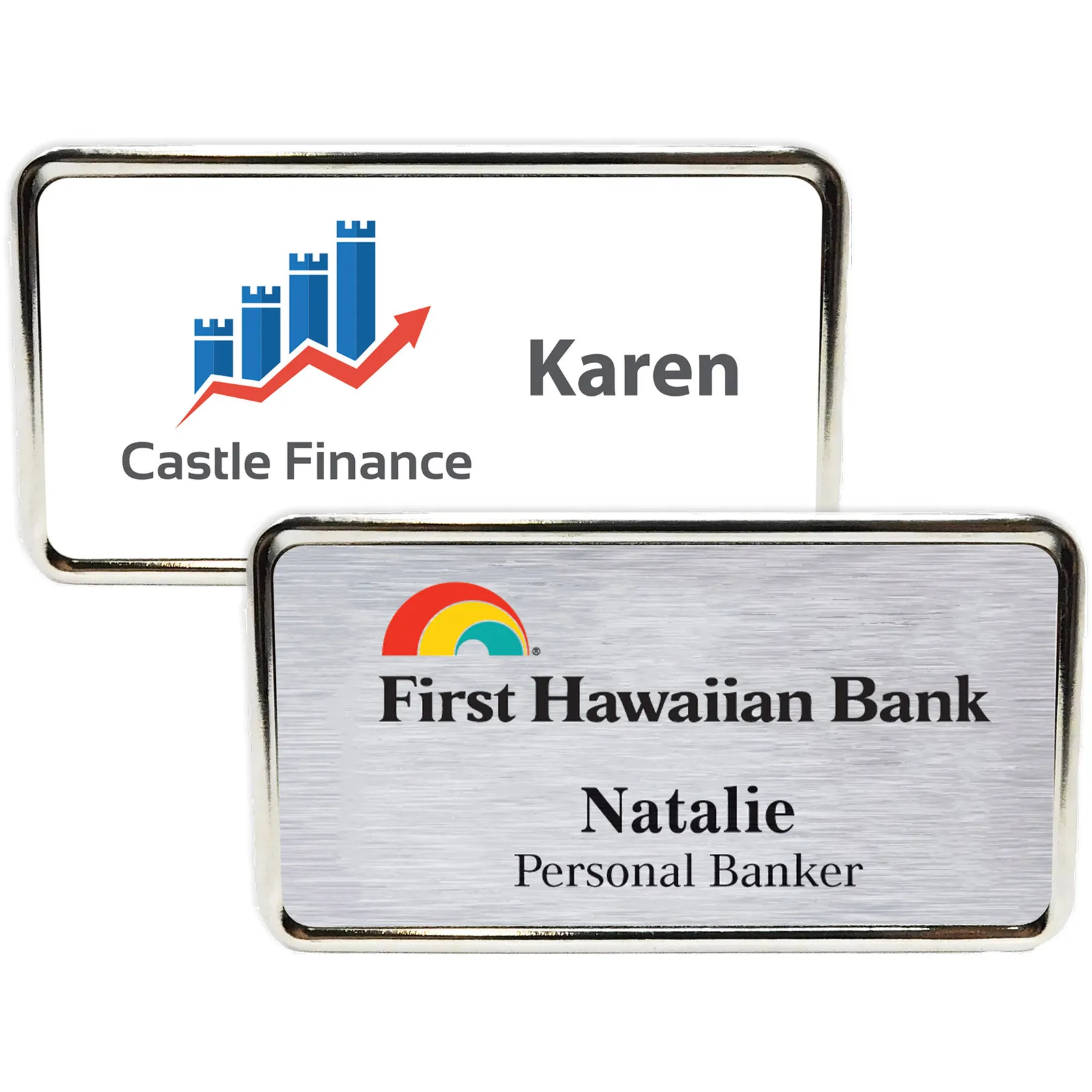Name Badge Aluminum Silver Frame Magnet - 3 x 1.6 in