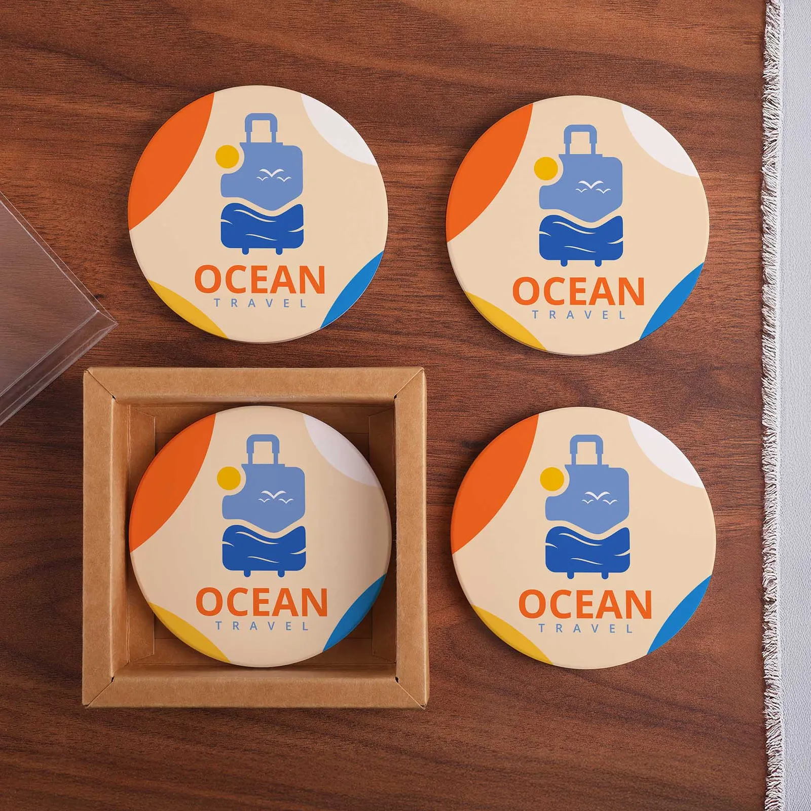 Coaster Set Ceramic Round Cork Backing - 4 Piece