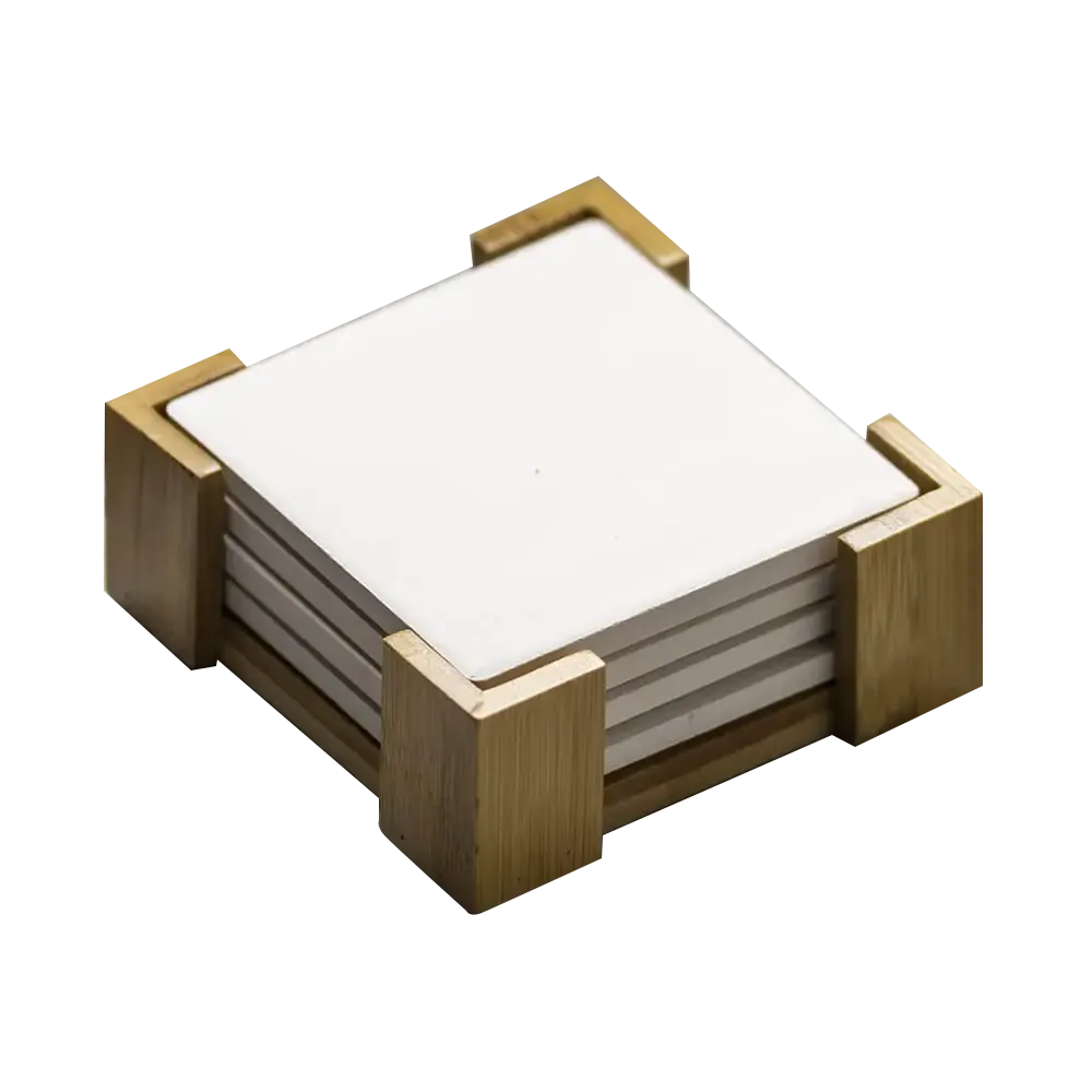 Square Ceramic Coaster Set with Wood Stand - 4 Piece - blank view 4